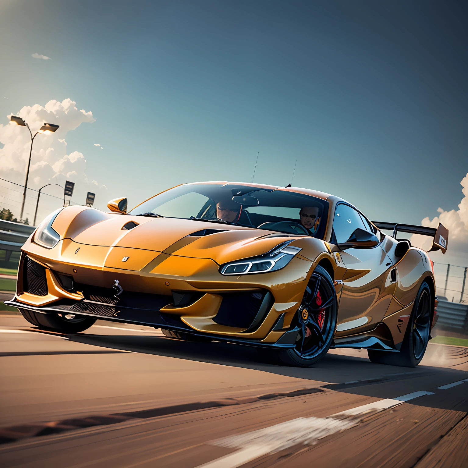 Best quality, masterpiece, HD, sunny, cinema lens, speedway, Ferrari car, 8K resolution --auto