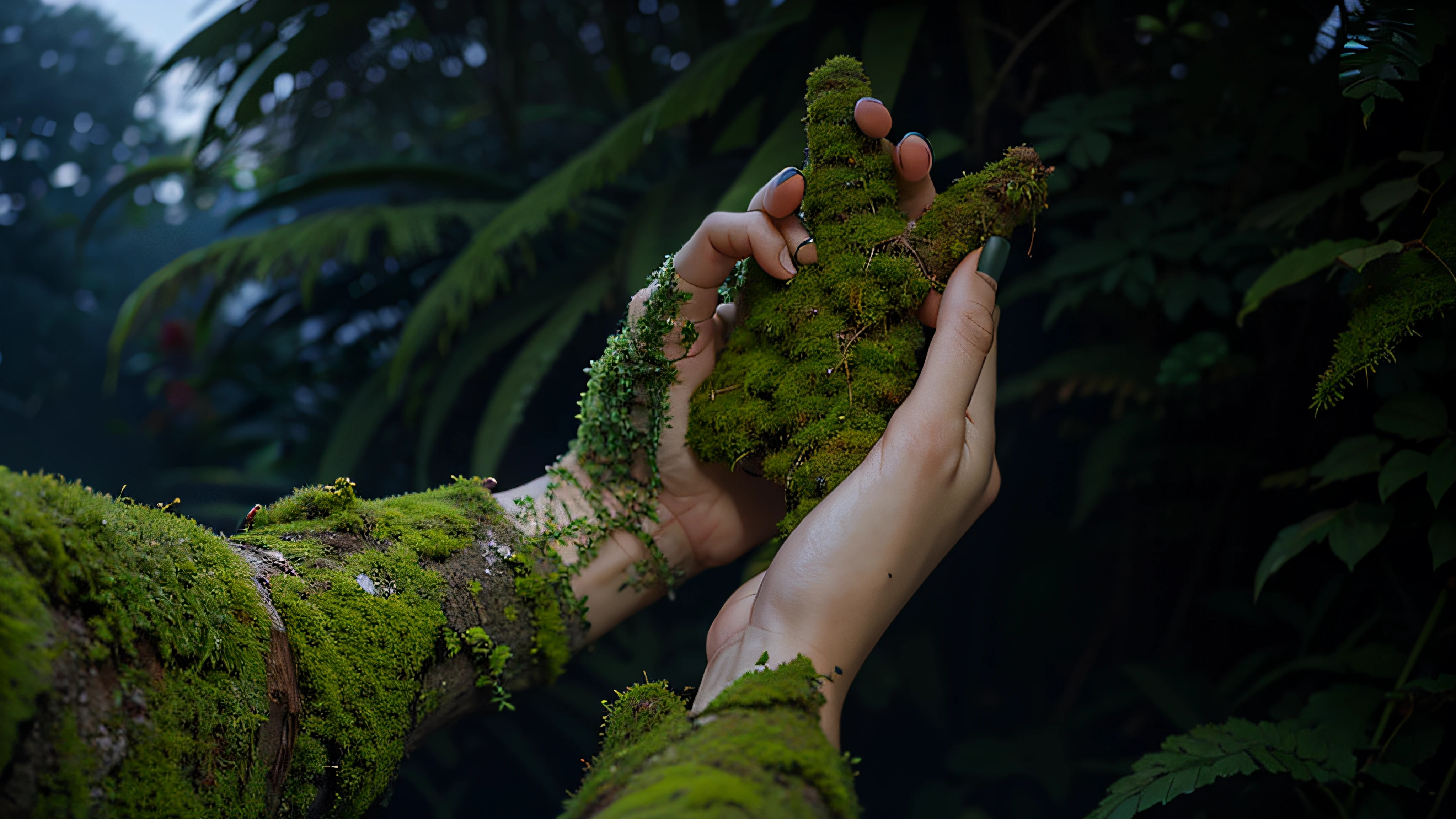 moss, hands, nature