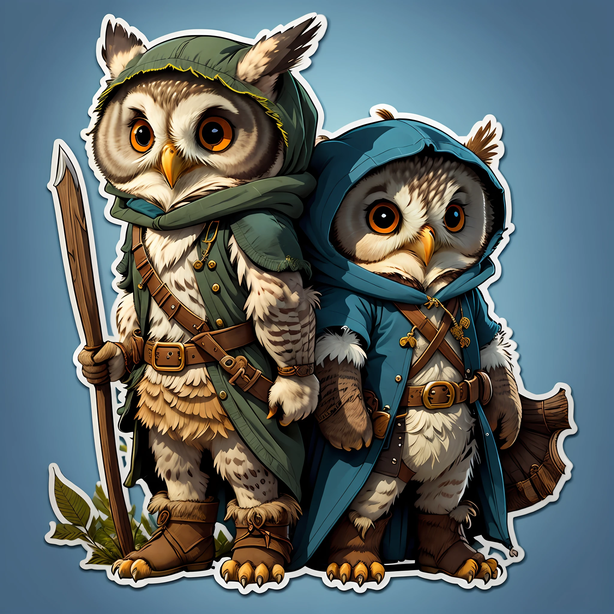 cute cartoon sticker of an owl dressed as an fantasy rogue