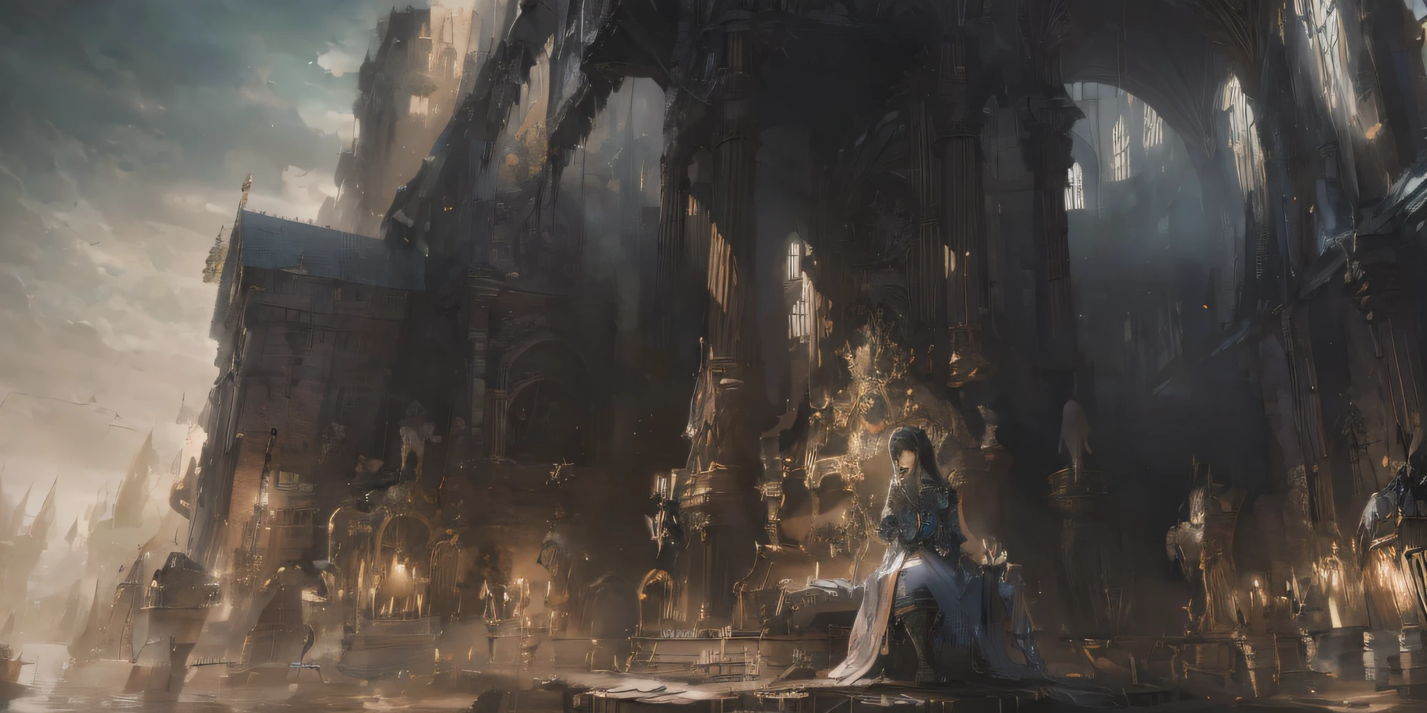 There is a woman standing in a room with a bed and clock, Guvitz in the pixiv art station, Guviz in the Artstationpixiv, magical atmosphere + masterpiece, crazy detail, intricate detail, super detail, super quality, high detail, super detail, 3D, popular on the Artstation pixiv, lying a throne in the land of fantasy, Kusart Krenz key art feminization, romantic art style, fantasy Victorian art