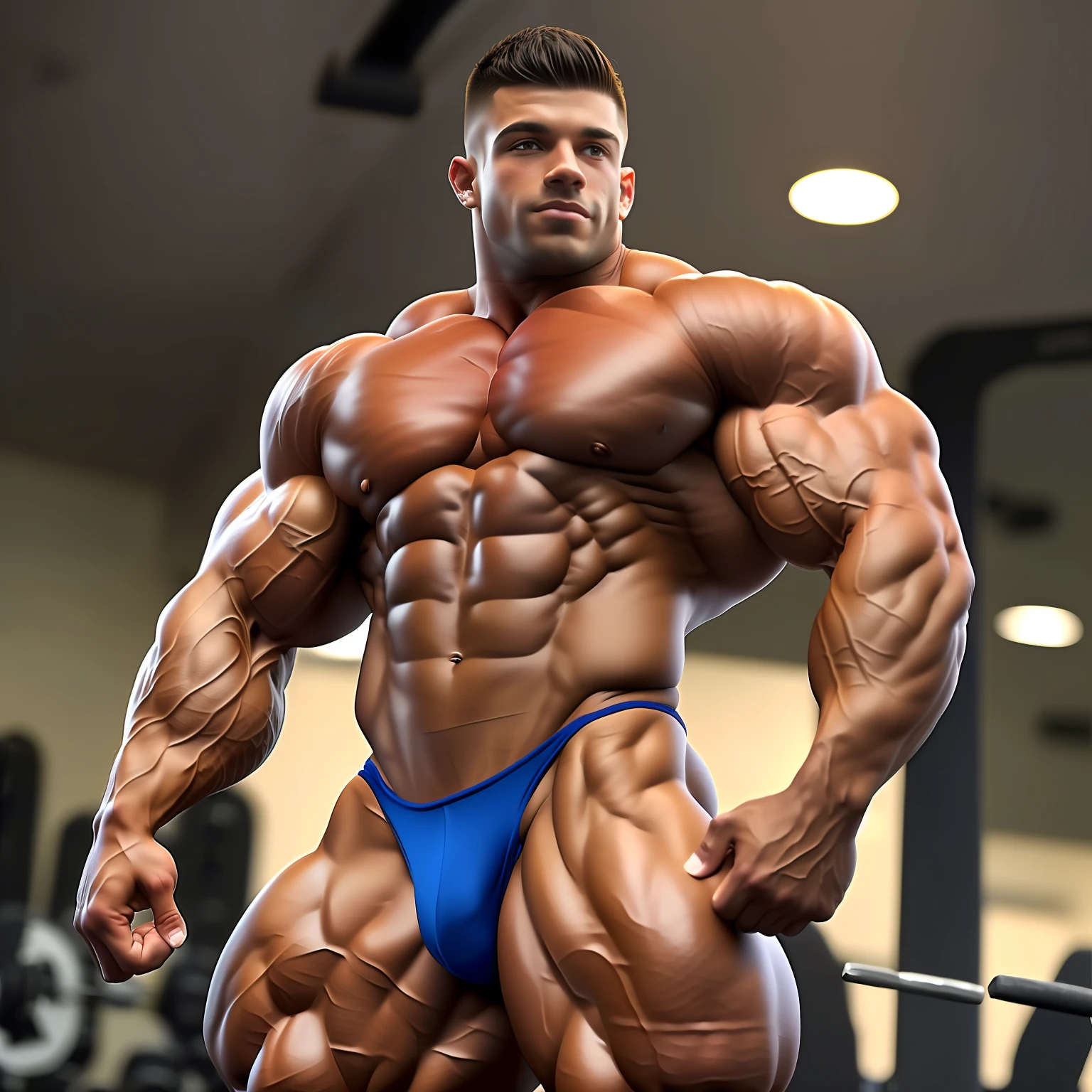 18 year old, super buff and cool, frat bro, boy bodybuilder, steroid physique, confidently showcases his physique (bodybuilding-inspired attire:1.7) with charm and style he soaks up the sun at a tudor revival fraternity house, upper body, (body-sculpted by gods:1.3) , (very tan:0.8+bronzed skin) , digital art inspired by Randy Vargas, zbrush central contest winner, flawless anatomy, simple, one color seemless posing thong, with no waistband, real light reflections, perfect contrast of highlight and shadow to display his physique