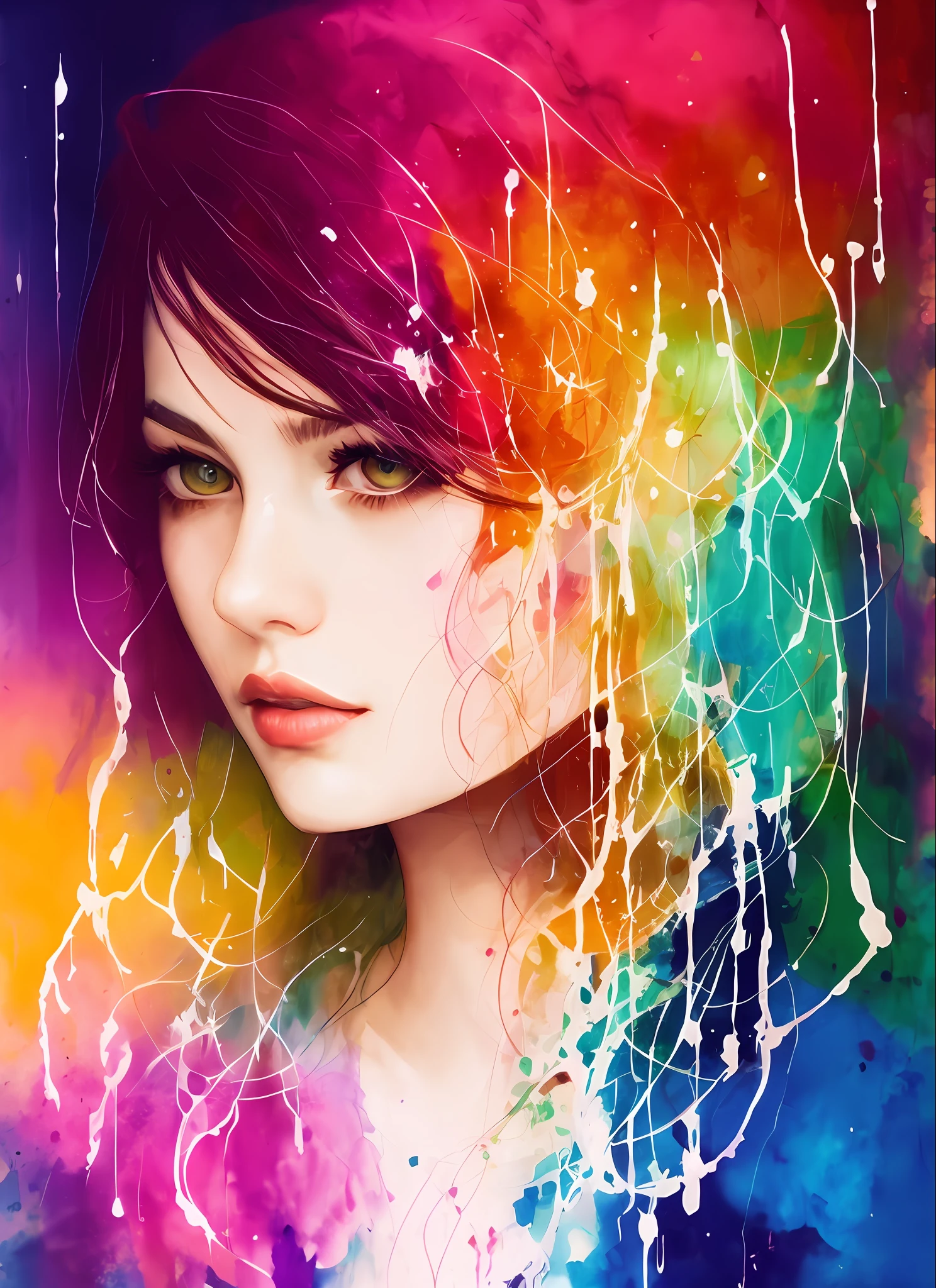 a woman by agnes cecile, luminous design, pastel colours, ink drips, autumn lights