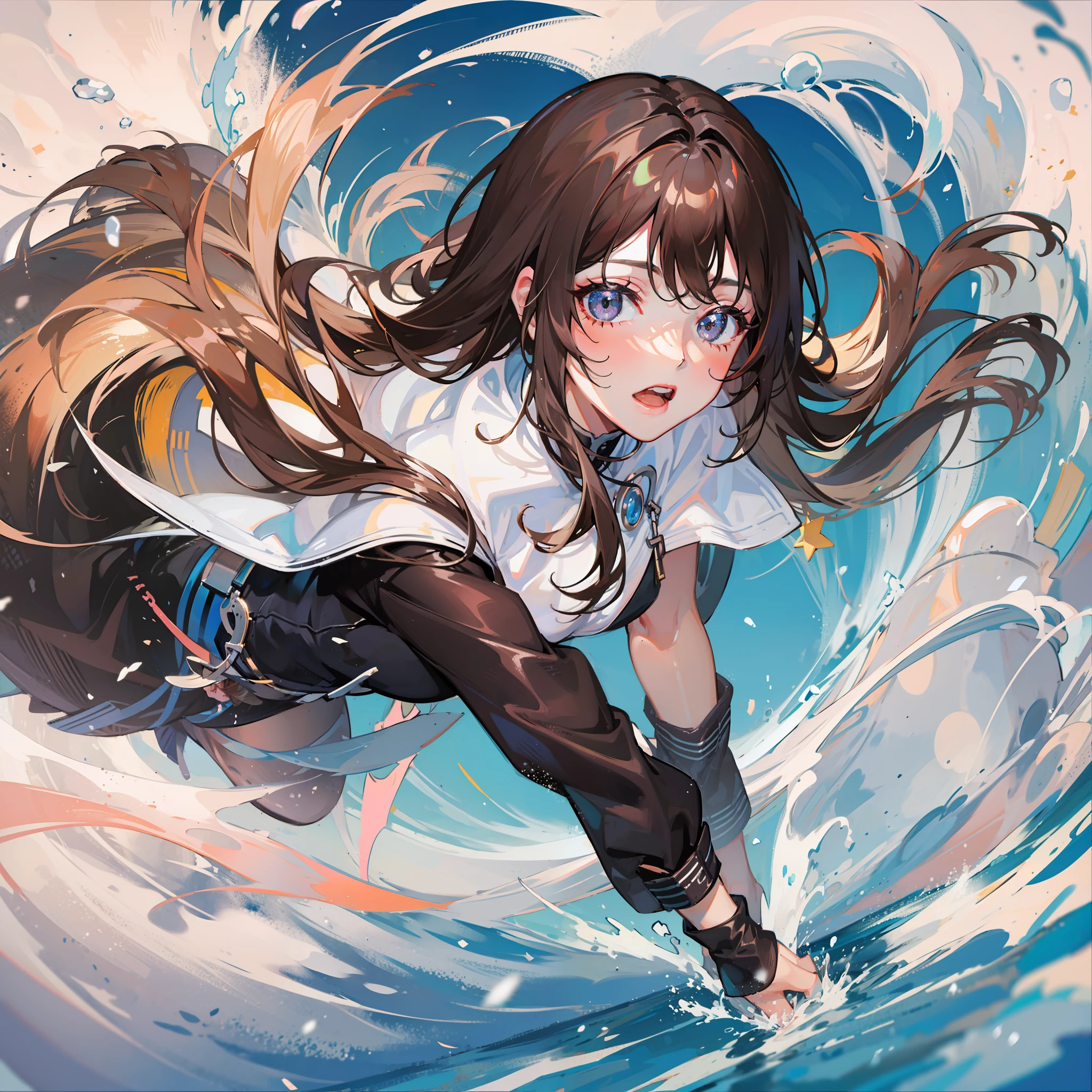snow mountain surfing girl brown hair ability flying
