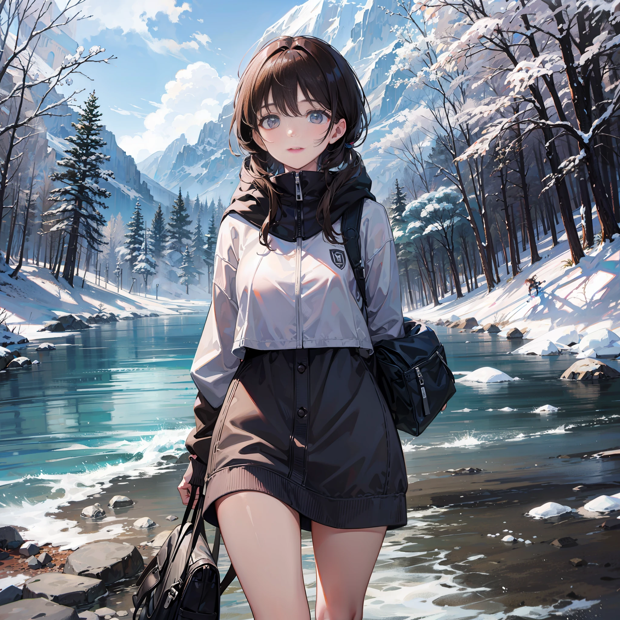 Snow Mountain Surfing Girl Brown Hair