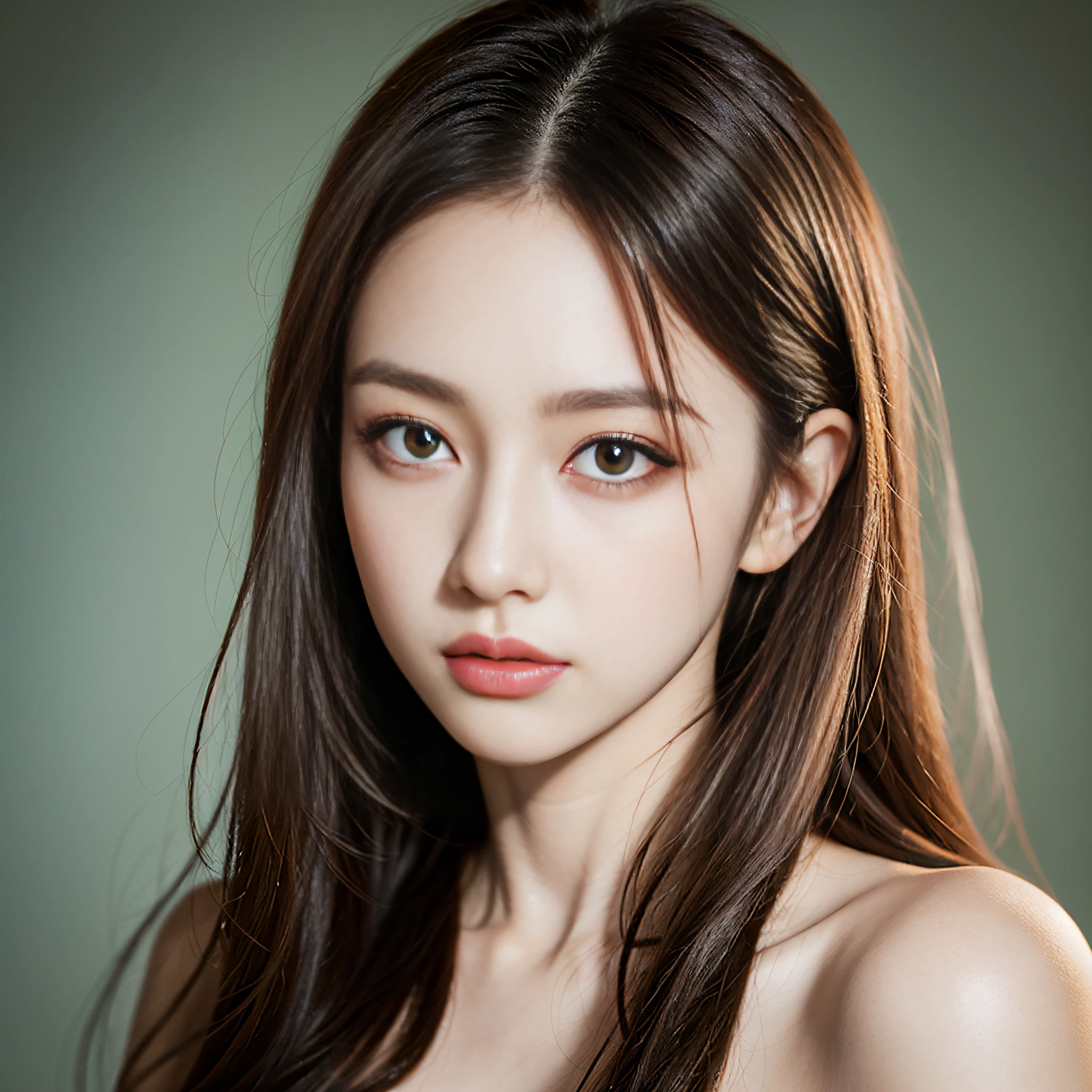 (masterpiece), (highest quality), (realistic), attractive daughter, beautiful portrait, transparent eyes, beautiful eyes, beautiful nose, fine-grained skin, portrait shooting, long hair, elegant long face,