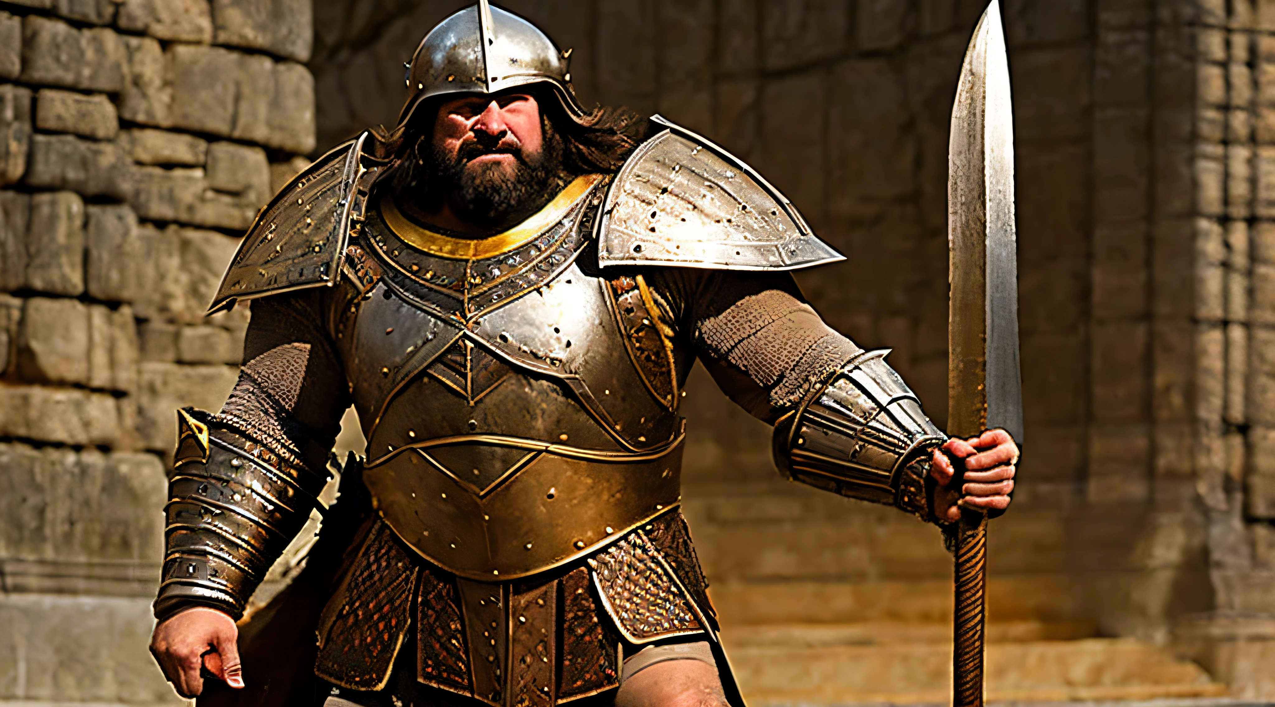 Goliath, a giant warrior in armor and spear;