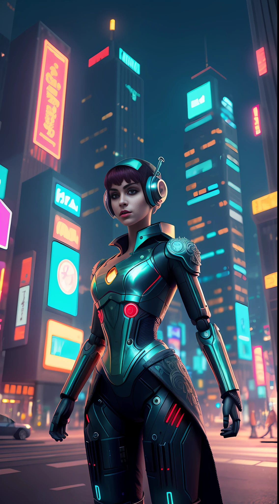 A woman made of frosted metal, robot, cyberpunk style, ((intricate details)), HDR, (intricate detail, super detailed), cinematic shots, cyberpunk city