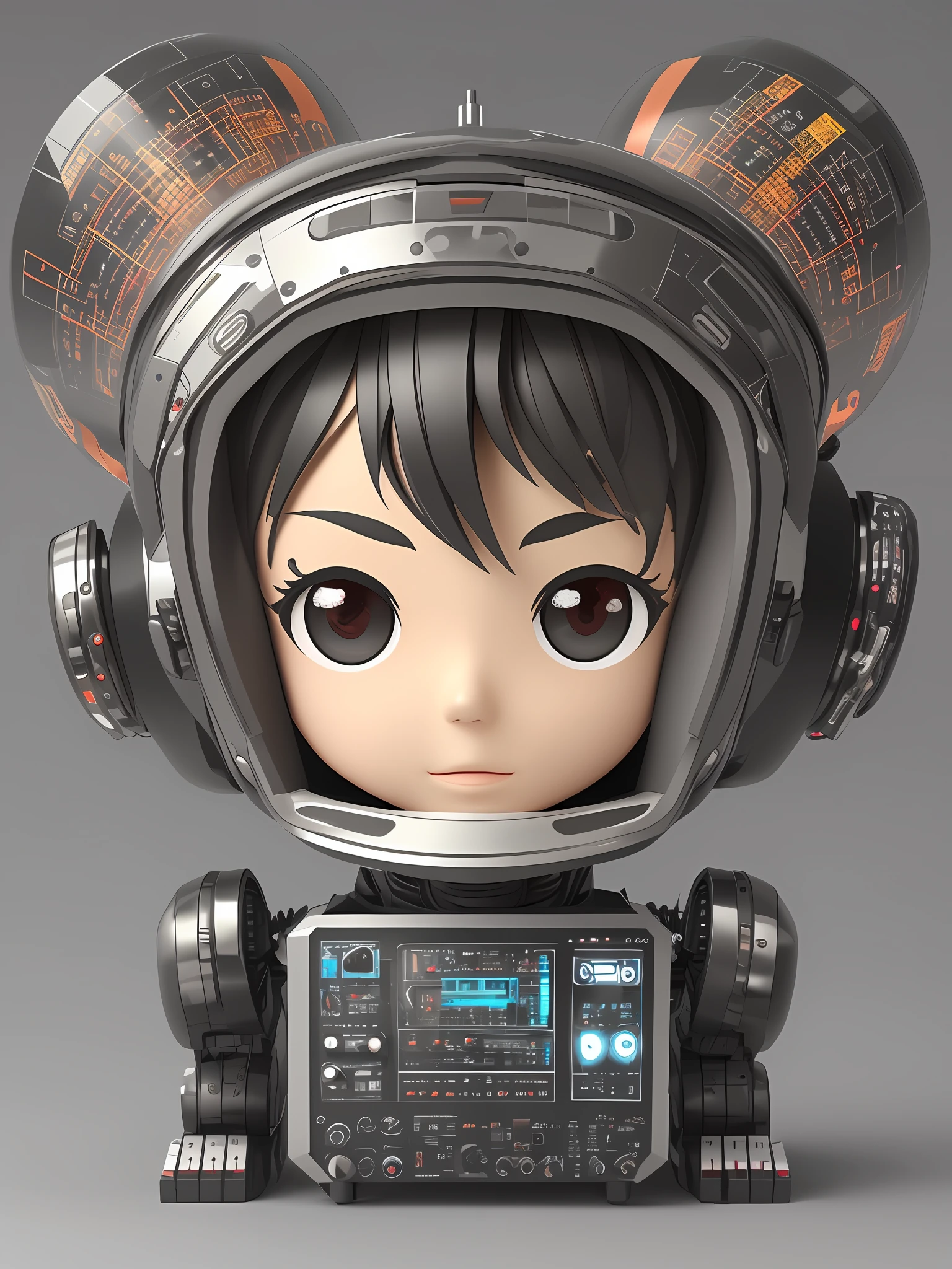 a very cute 4d chibi style robot with an LCD screen for a face made of modular synthesizers, synthesizer robot, c4d rendering --auto --s2