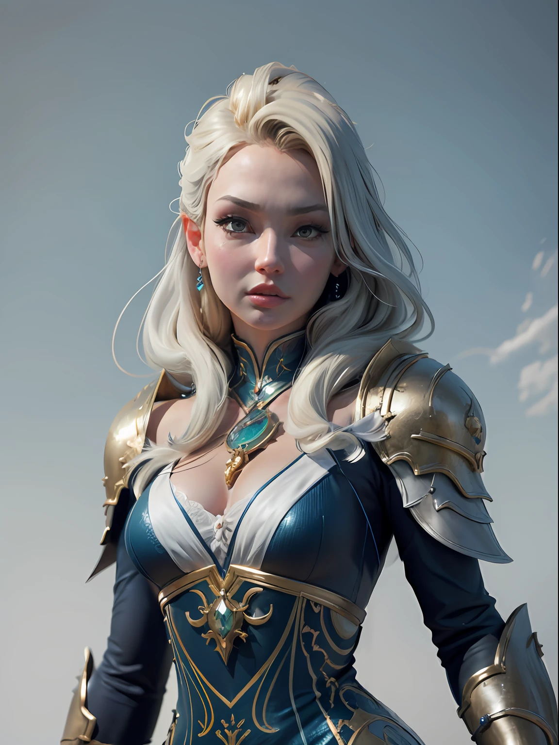 close-up of Britney Spears in a silver and blue dress, chengwei pan on artstation, by Yang J, detailed fantasy art, stunning character art, fanart best artstation, epic and exquisite character art, beautiful armor, extremely detailed art, detailed digital anime art, artgerm on artstation pixiv, girl in armor