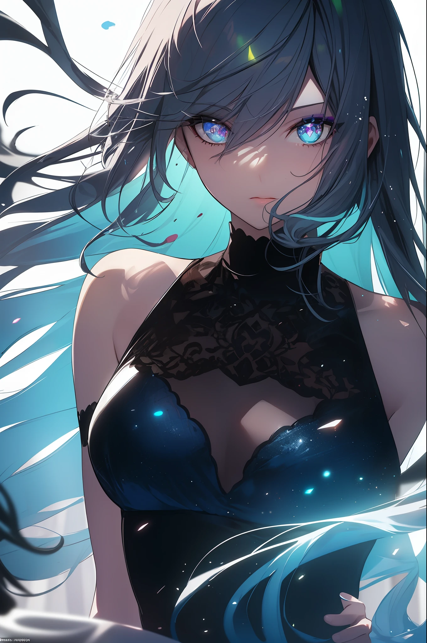 (Masterpiece: 1.2), Best Quality, (Illustration: 1.2), (Sculpted Glow, Lens Glow), (Ultra Detail), Ultra Detail, (Fine Detail), (Intricate Detail), (Cinematic Light, Best Quality Backlight), Clear Lines, Solo Female, Solo Female, Perfect Figure, Full Body (1 Girl), (Bioluminescent Hair: 1.2), (Glowing Eyes), (Dynamics: 1.2), ((Makeup)), High Contrast, (Best Lighting, Extremely Delicate and Beautiful), ((Cinematic Light)), Colorful, Powerful, (Cinematic Masterpiece), Stick Figures, Splashing Colors, Absolutely Eye-catching, ((Colored Paint Splattered on Background,)), ((Caustic)), Dynamic Angles, Beautiful Details Smoke, (Captivating), (Intricately Detailed Movie Background: 1.1), Ambient Light Occlusion, Ambient Light, Ray-Traced Reflections, Gemstones, Sparkling, Radiant Aura, Glowing Hair