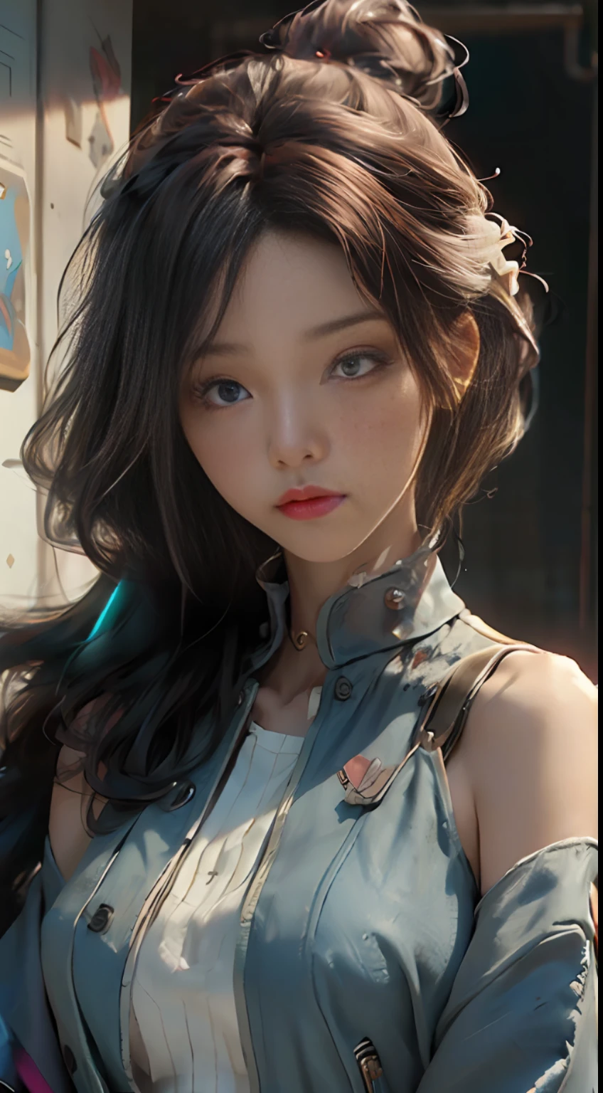 ((Best quality)), ((masterpiece)), (detailed:1.4), 3D, an image of a beautiful cyberpunk female,HDR (High Dynamic Range),Ray Tracing,NVIDIA RTX,Super-Resolution,Unreal 5,Subsurface scattering,PBR Texturing,Post-processing,Anisotropic Filtering,Depth-of-field,Maximum clarity and sharpness,Multi-layered textures,Albedo and Specular maps,Surface shading,Accurate simulation of light-material interaction,Perfect proportions,Octane Render,Two-tone lighting,Wide aperture,Low ISO,White balance,Rule of thirds,8K RAW,