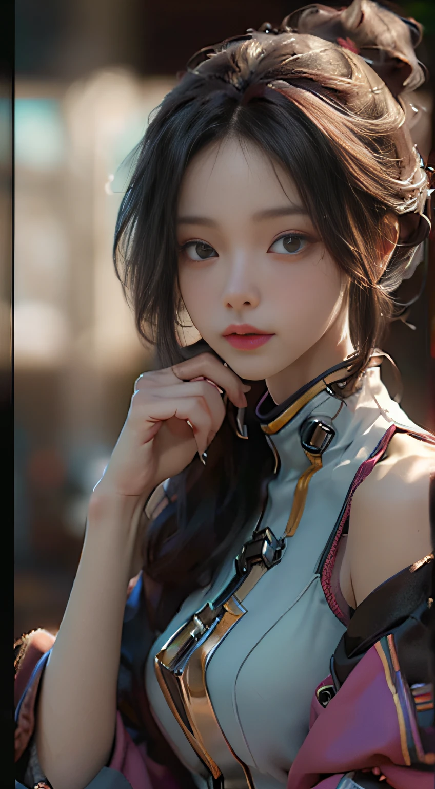 ((Best quality)), ((masterpiece)), (detailed:1.4), 3D, an image of a beautiful cyberpunk female,HDR (High Dynamic Range),Ray Tracing,NVIDIA RTX,Super-Resolution,Unreal 5,Subsurface scattering,PBR Texturing,Post-processing,Anisotropic Filtering,Depth-of-field,Maximum clarity and sharpness,Multi-layered textures,Albedo and Specular maps,Surface shading,Accurate simulation of light-material interaction,Perfect proportions,Octane Render,Two-tone lighting,Wide aperture,Low ISO,White balance,Rule of thirds,8K RAW,