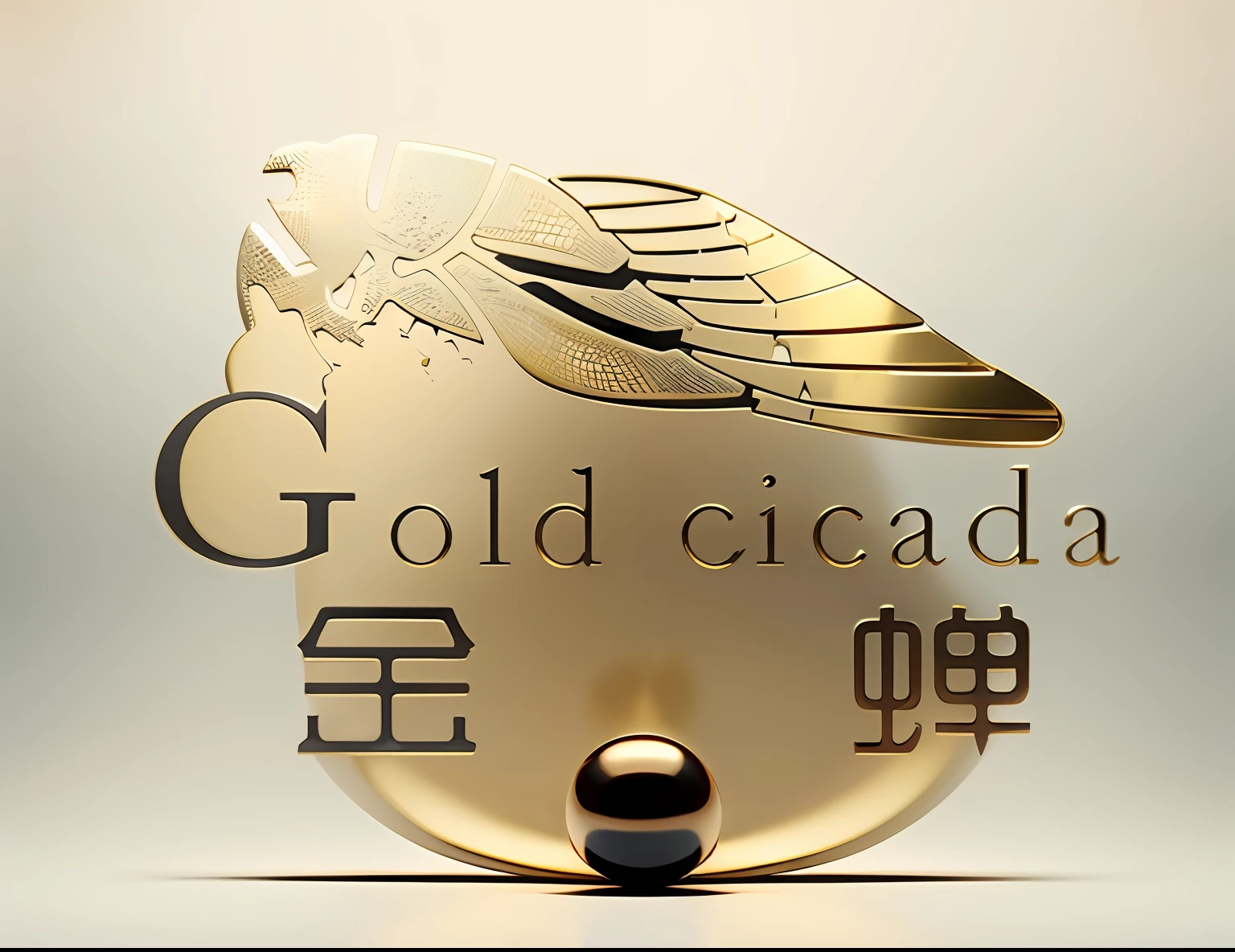 a close up of a black and white logo with a bug, cicada wings, by Chizuko Yoshida, golden chinese text, by Gu An, giga chad, gold, frida castelli, business logo, cga, terada, giga chad capaybara, logo, logo, by Gigadō Ashiyuki, by Guo Chun
