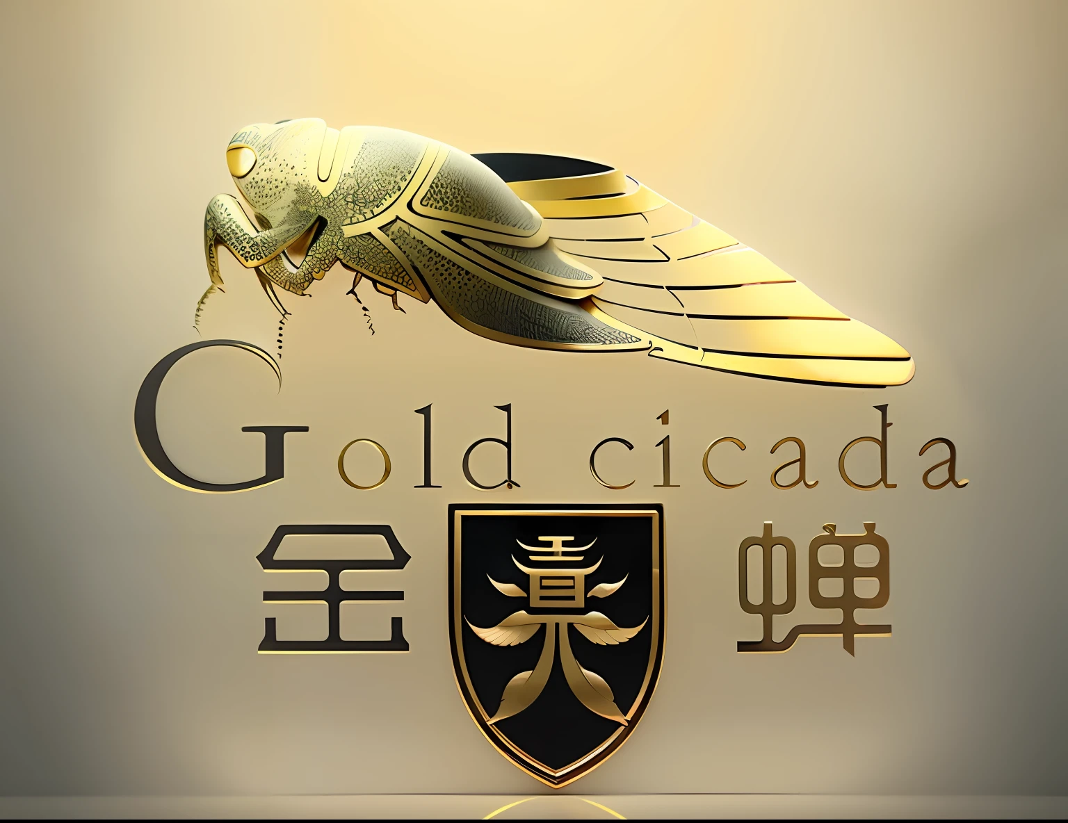 a close up of a black and white logo with a bug, cicada wings, by Chizuko Yoshida, golden chinese text, by Gu An, giga chad, gold, frida castelli, business logo, cga, terada, giga chad capaybara, logo, logo, by Gigadō Ashiyuki, by Guo Chun