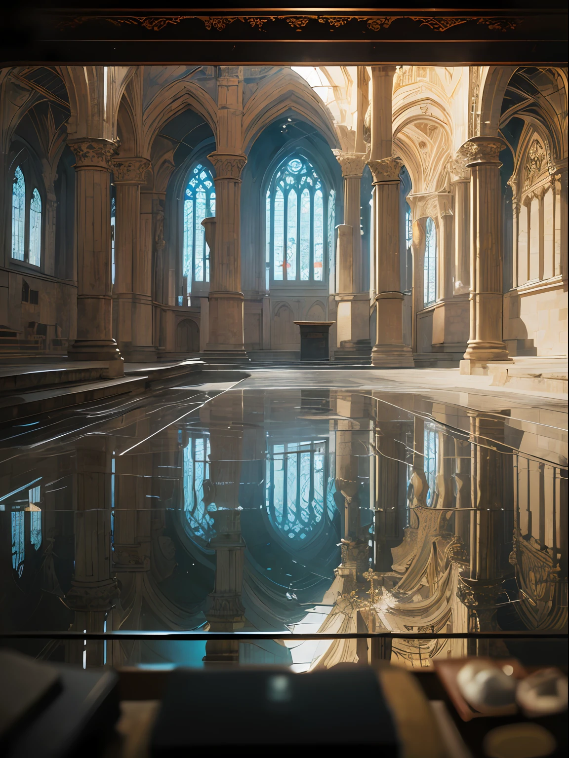 GlassSteelAI, (best quality: 1.15), (masterpiece: 1.17), (detailed: 1.15), (realistic: 1.2), (intricate: 1.3), style, dappled light, close-up, cinematic light, side lighting, ultra high resolution, best shadow, RAW, (GlassSteelAI, (best quality: 1.15), (masterpiece: 1.17), (detailed: 1.15), (realistic: 1.2), (intricate: 1.3), style, mottled light, close-up, cinematic light, side lighting, ultra high resolution, best shadow, RAW, (Cathedral of Santa María de Toledo), (KnollingCaseQuiron style), showcase, showcase, (KnollingCase: 1.5), without humans, landscape, still life, mirror, box, reflection, glass,), (KnollingCaseQuiron style), showcase, showcase, (KnollingCase: 1.5), without humans, landscape, still life, mirror, box, reflection, glass,