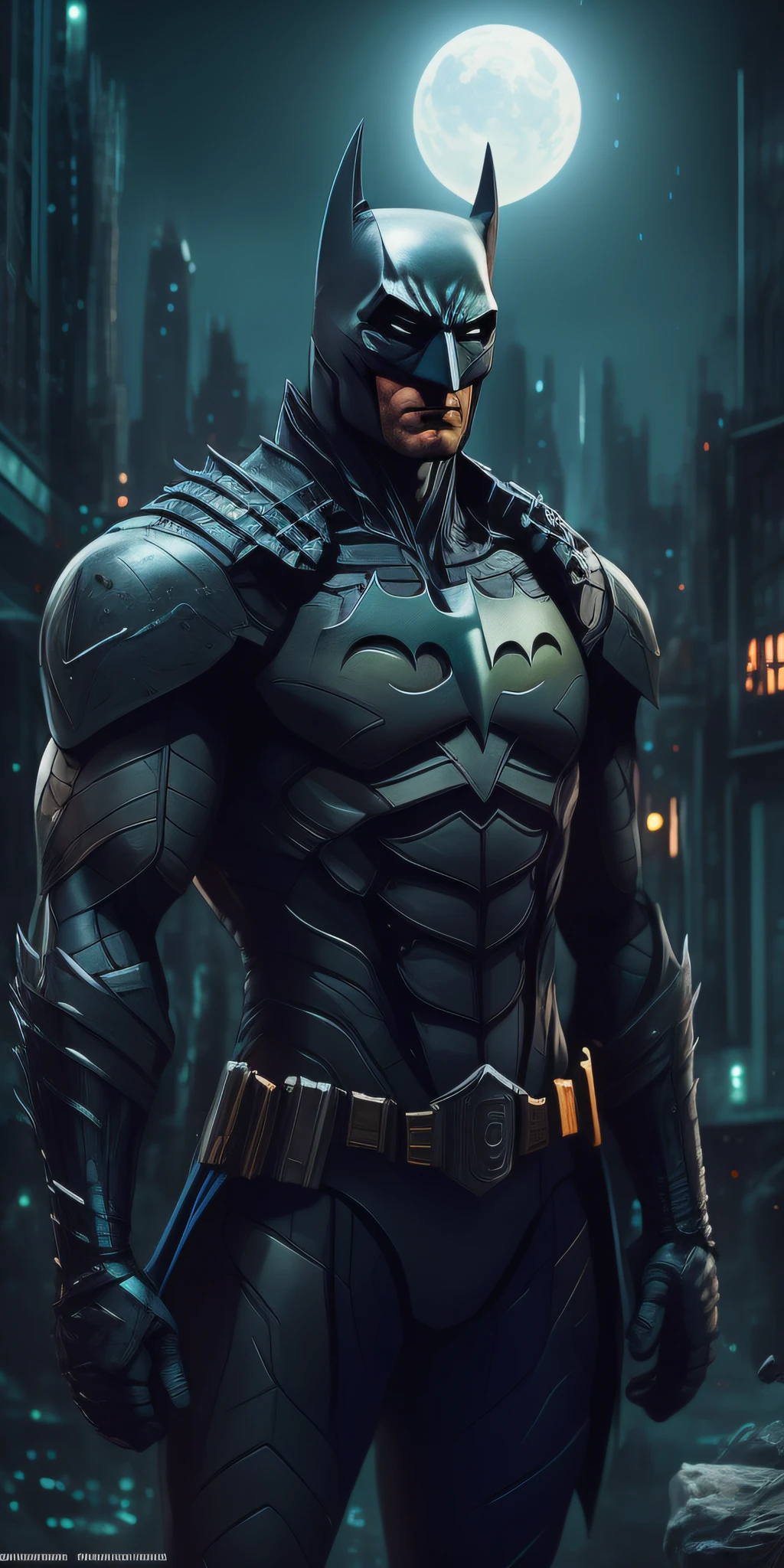batman in a batman suit standing in a city at night, cyberpunk batman, 8 k high detail concept art, portrait of batman, trending on artstation 4k, batman portrait, amazing 8k character concept art, trending on artstation:3, trending on artstation hd, batman mecha, the batman, 8k high quality detailed art