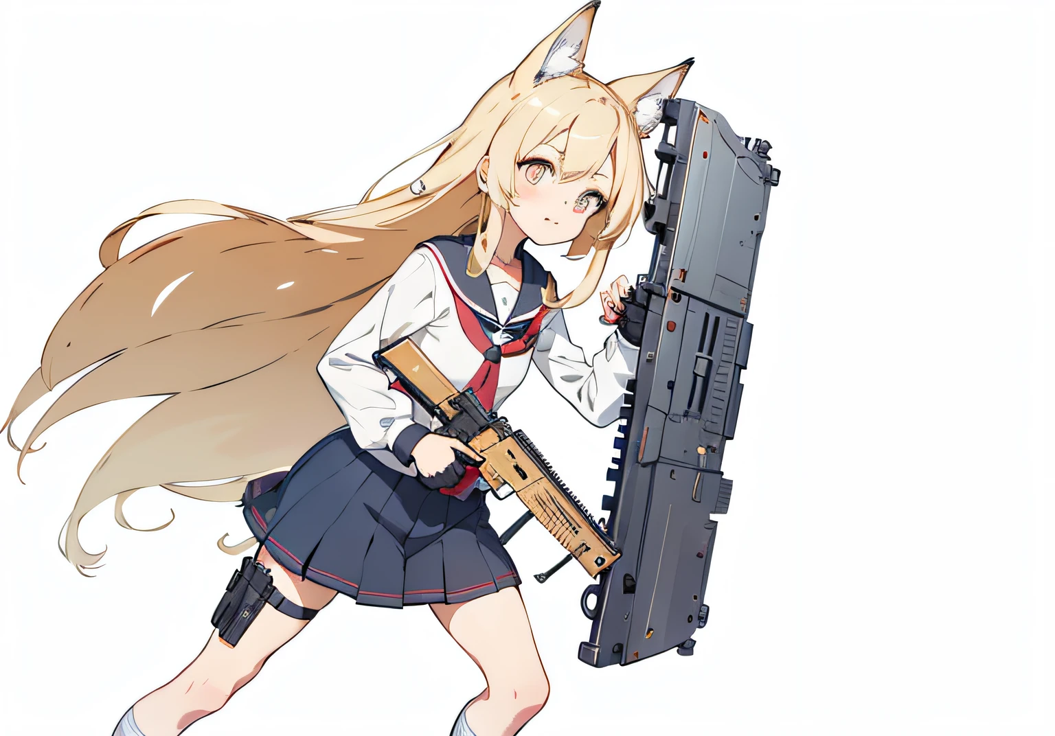 anime girl with a gun and a cell phone, fully robotic!! catgirl, with rifle, nekomimi, anime catgirl, holo is a wolf girl, anime machine gun fire, kantai collection style, m4 sopmod ii girls frontline, cute anime catgirl, cushart kenz, heavily armed, attack pose, railgun, holding a weapon