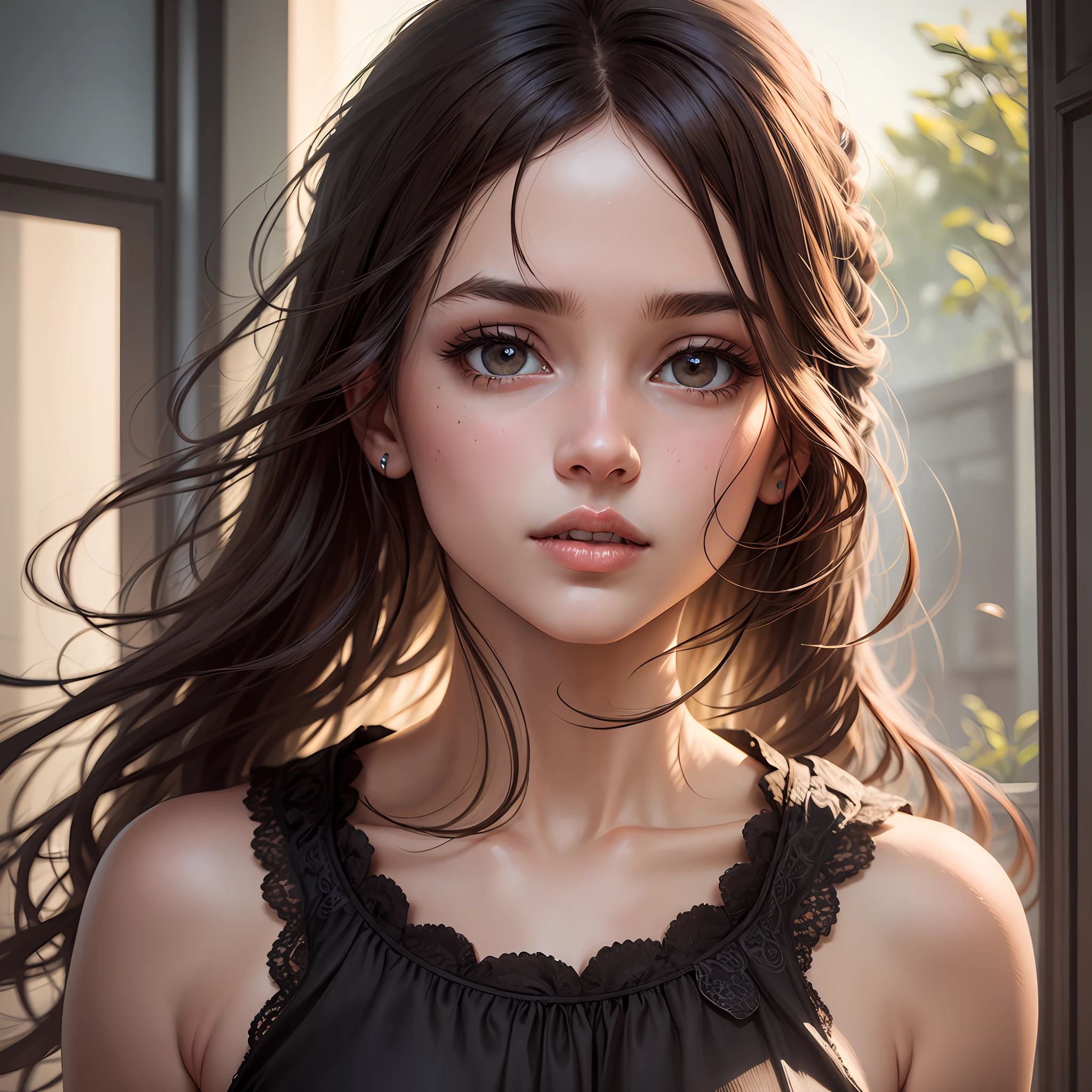 best quality, masterpiece, (realistic: 1.2), 1 girl, brown hair, brown eyes,Front, detailed face, beautiful black eyes --auto