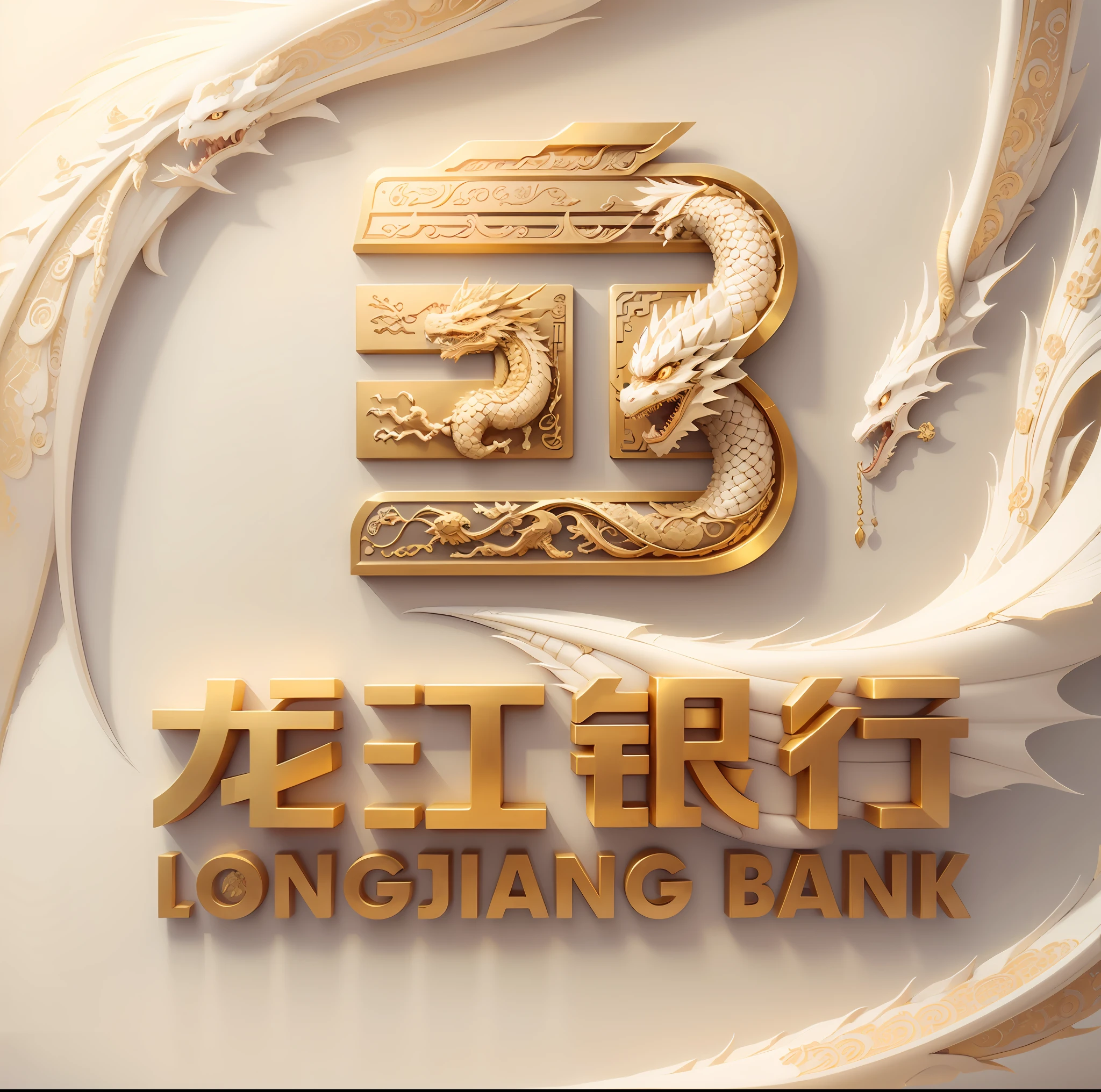 Longjiang Bank logo close-up, China Dragon, Oriental Dragon, logo, company logo, logo, ivory gold artificial intelligence, gold bars, money, treasure