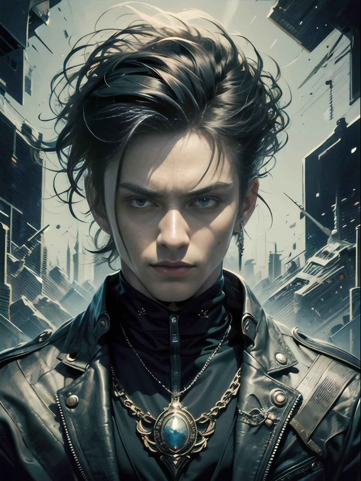 masterpiece, best quality, masterpiece, best quality, Create a striking art piece featuring an edgy male villain, adorned in a dark and stylish ensemble, with sharp features, intense eyes, and a commanding posture, exuding an aura of malevolence and mystery that captivates and intimidates viewers, phenomenal aesthetic, sumptuous artwork,