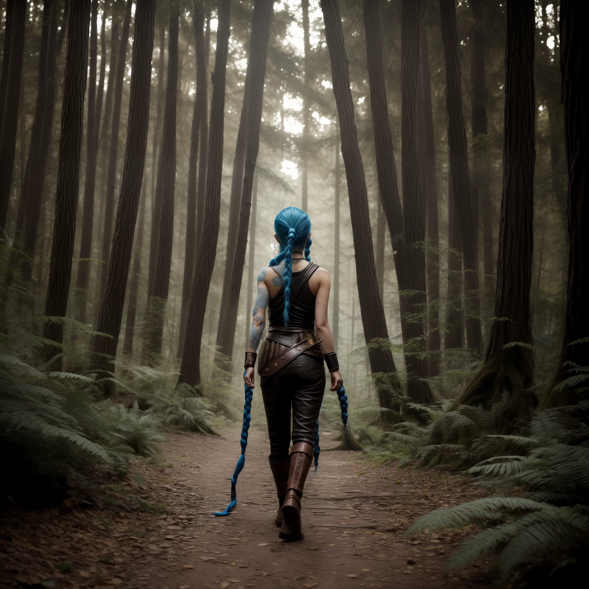 Jinx from League of Legends walking in the forest