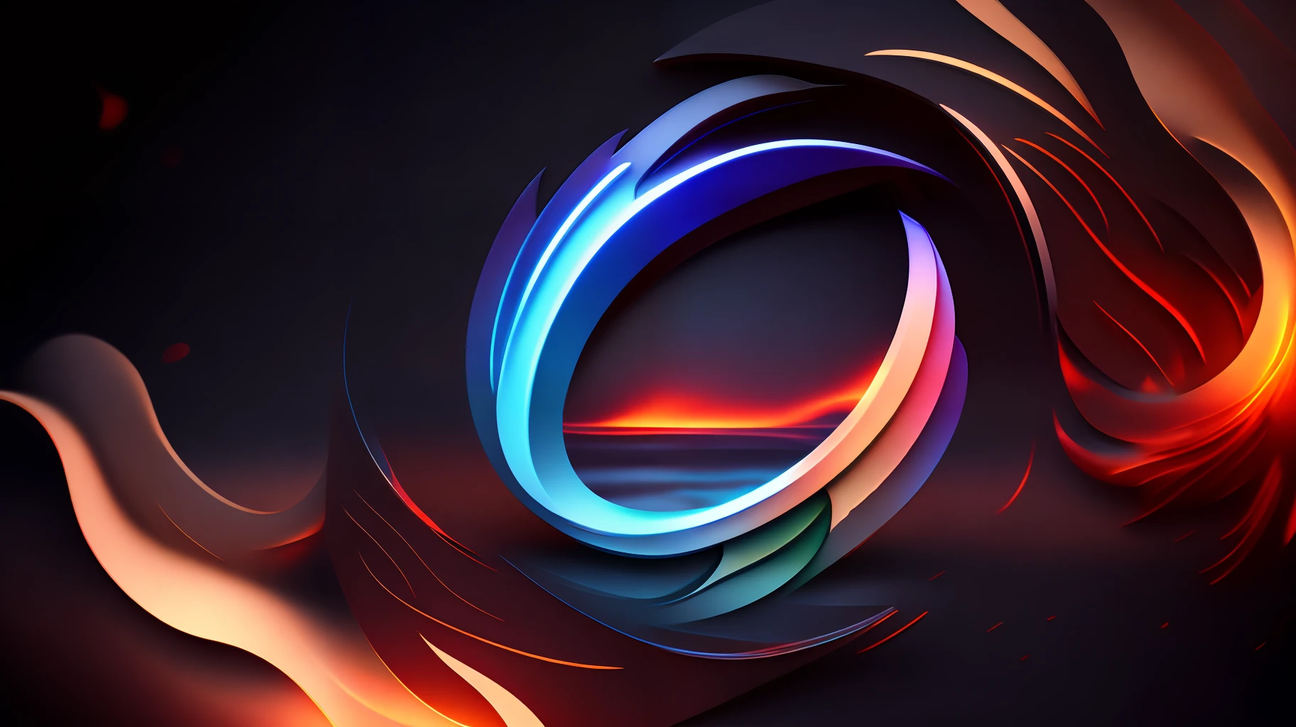 (8k) logo, waves, flames