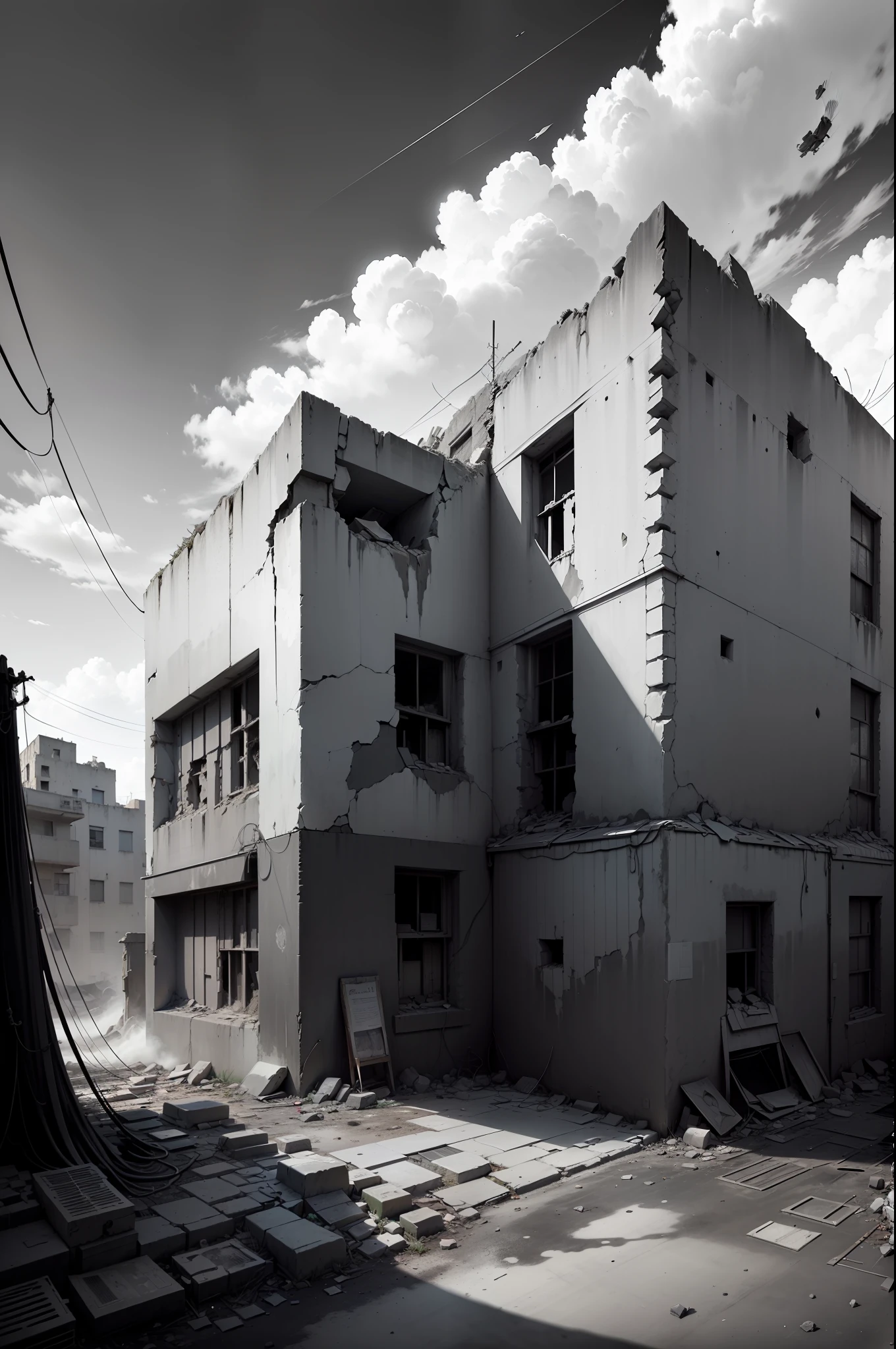 (background ancient ruins), original,(illustration:1.2 black and white),(best quality), (masterpiece:1.2), (8k wallpaper, black and white image, made in HB graphite pencils, (panoramic photo:1.4),(full body:1.05), (splashes),((GRAPHITE)), sharp focus, Old robot, rusty scrap, hanging hoses, wires, rubble, outdoors, stones, ruins, forehead --auto