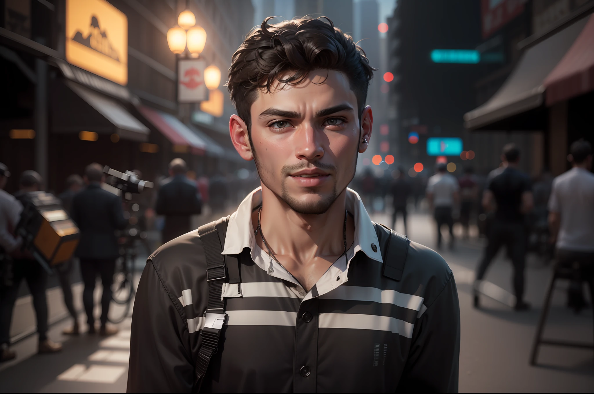 Change background cameraman , cyberpunk handsome boy, same is face, 8k,ultra realistic