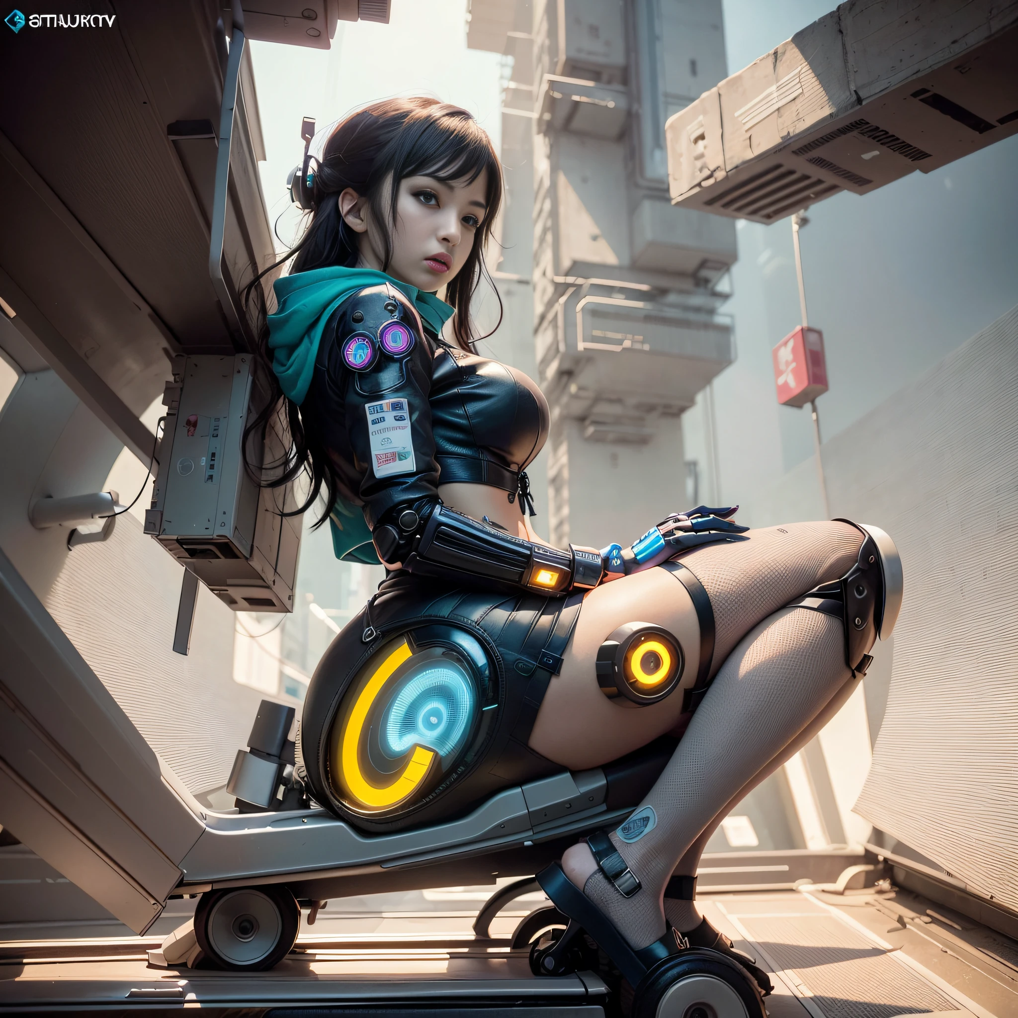 there is a woman sitting on a skateboard with a futuristic outfit, dreamy cyberpunk girl, digital cyberpunk anime art, cyberpunk beautiful girl, cyberpunk anime girl, cyberpunk girl, cyberpunk anime girl mech, cyberpunk 2 0 y. o model girl, digital cyberpunk - anime art, [ trending on cgsociety ]!!, female cyberpunk anime girl, anime cyberpunk art, wlop. scifi