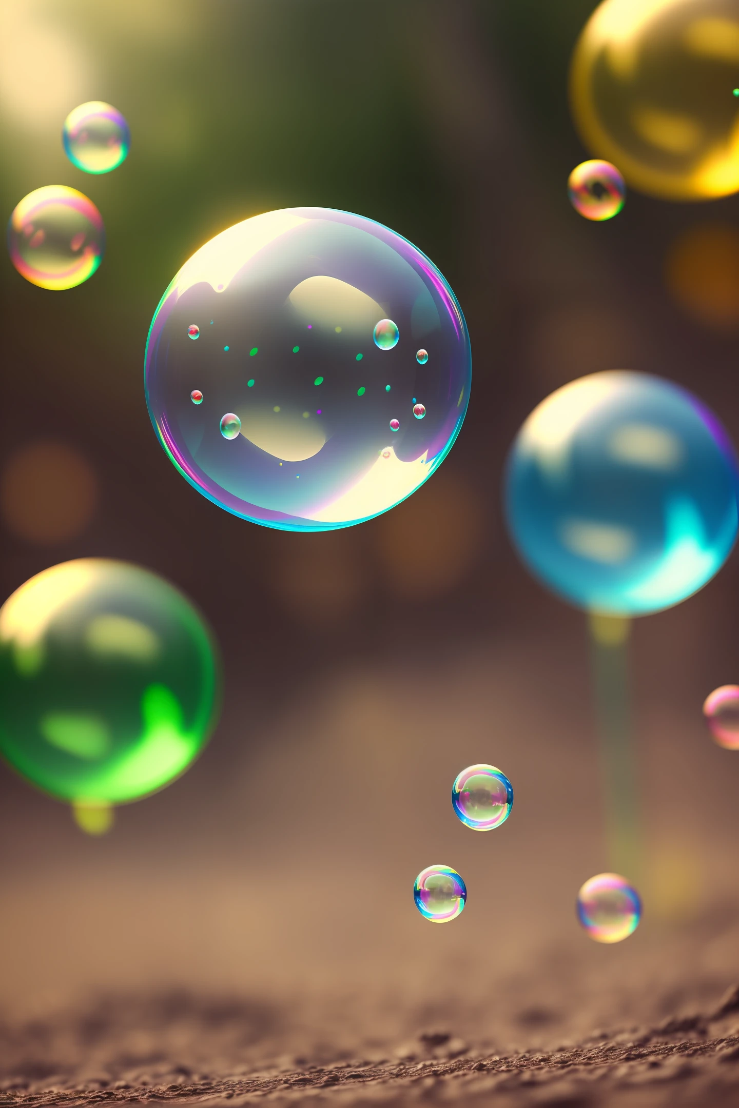 Bubbles, soap bubbles in multiple colors, bokhe, blurred nature background --auto --s2