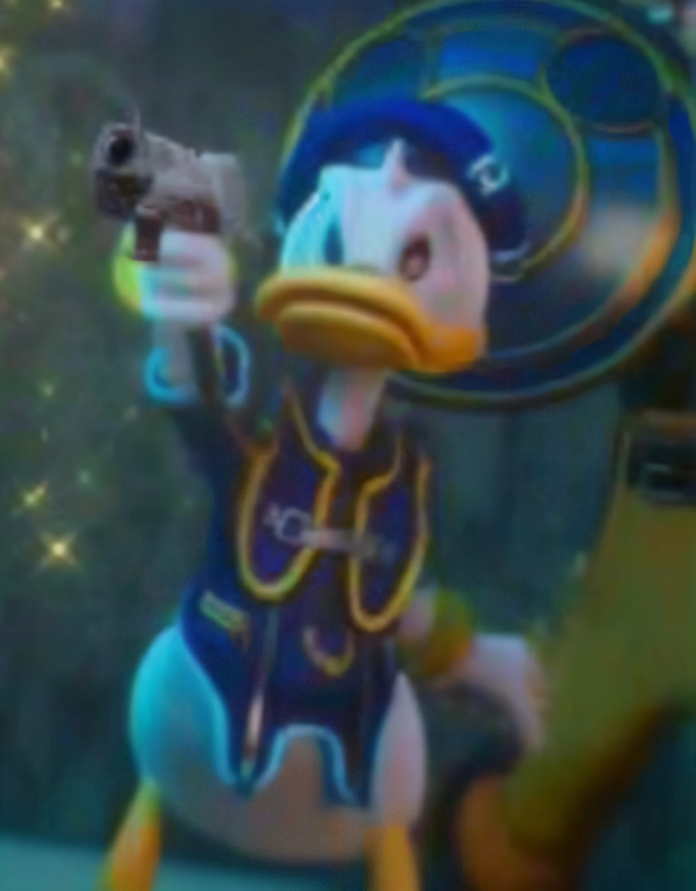 arafed duck with a gun in his hand and a hat on, donald duck in real life, donald duck, armored duck, donald duck as an astronaut, subject= duck, kathy zyduck, inspired by Jacob Duck, he has a pistol, he has a pistol!!, from kingdom hearts, robocop duck, detailed duck, falco lombardi from starfox