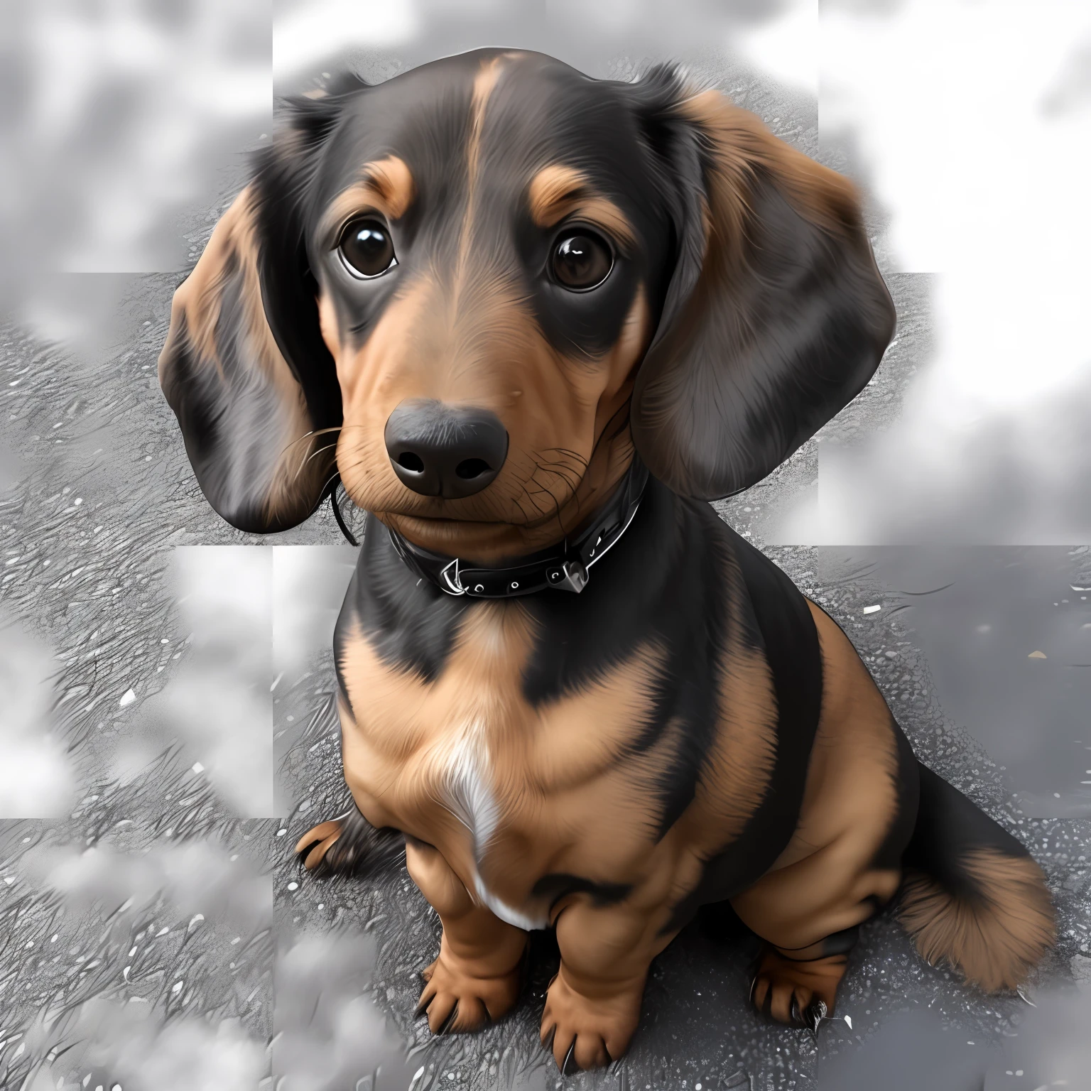 Long Fur Dachshund, (((Masterpiece, 8K, Highest Precision,)))) Black Tan, Black: 1.7 and Brown: 0.3, (((Long Fur Black Tan Dachshund)))