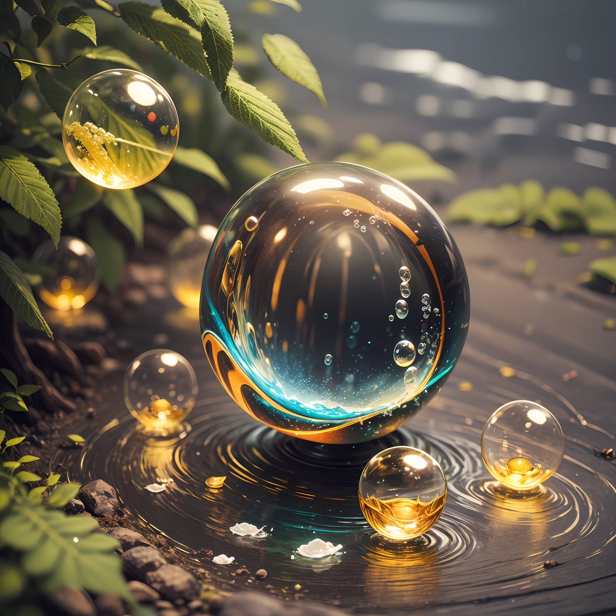 Bubbles, soap bubbles in multiple colors, bokhe, blurred nature background --auto --s2