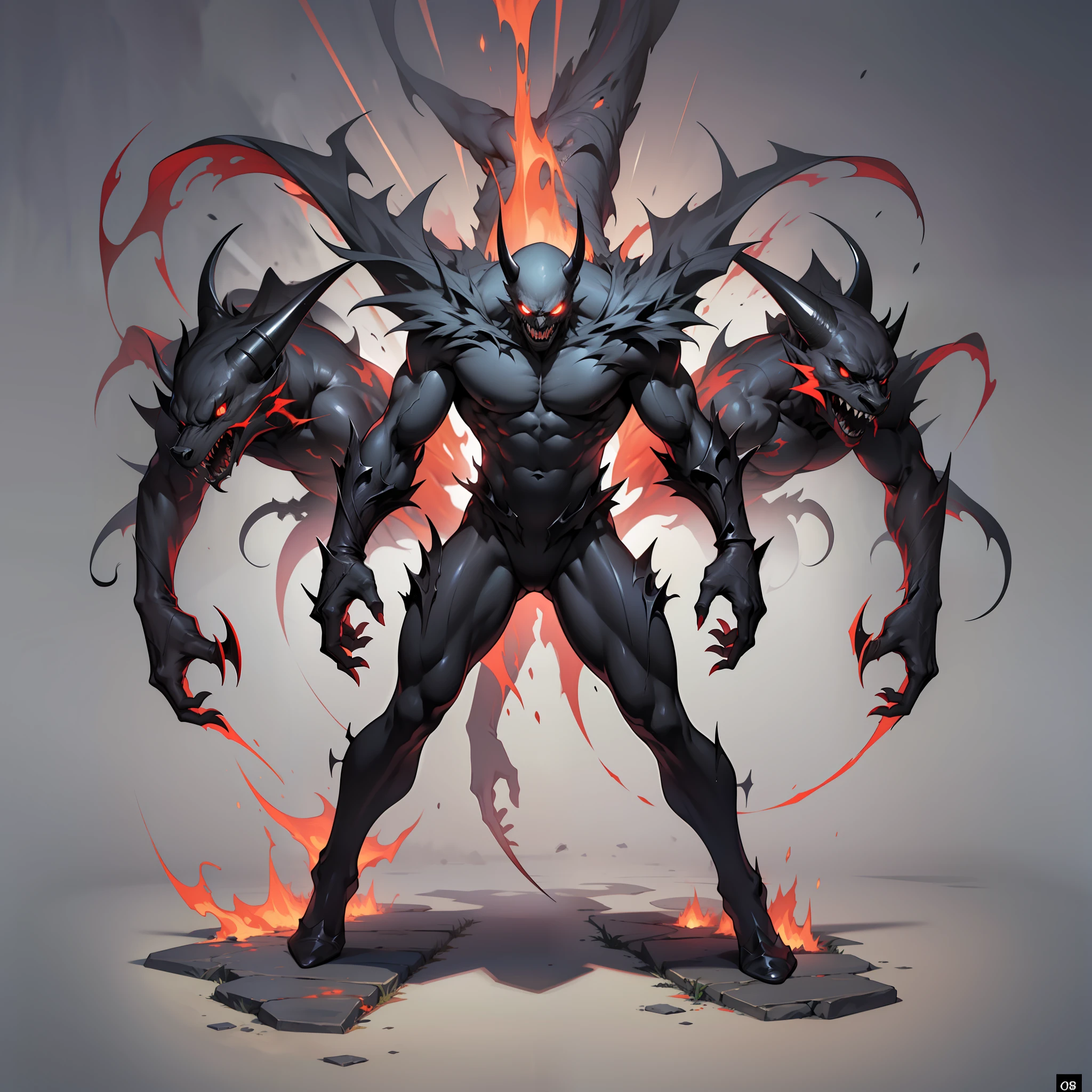 (8k, RAW photo, top quality, masterpiece: 1.2), super detailed, official art, photorealistic: 1.37, full body shot, evil demon, fiend, fear, multiple arms, black aura, action pose