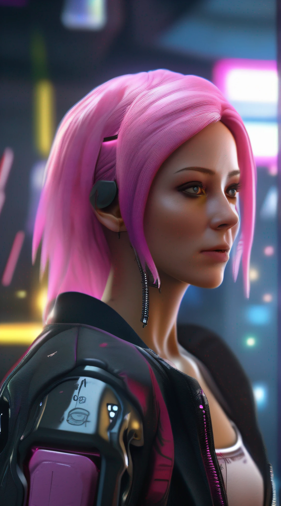 ((Best quality)), ((masterpiece)), (detailed: 1.4), 3D, an image of a beautiful cyberpunk woman with pink hair ,HDR (High Dynamic Range),Ray Tracing,NVIDIA RTX,Super-Resolution,Unreal 5,Subsurface Dispersion, PBR Texture, Post-processing, Anisotropic filtering, Depth of field, Maximum clarity and sharpness, Multilayer textures, Albedo and specular maps, Surface shading, Accurate simulation of light-material interaction, Perfect proportions, Octane Render, Two-Tone Lighting,Wide Aperture,Low ISO,White Balance,Rule of Thirds,8K RAW,