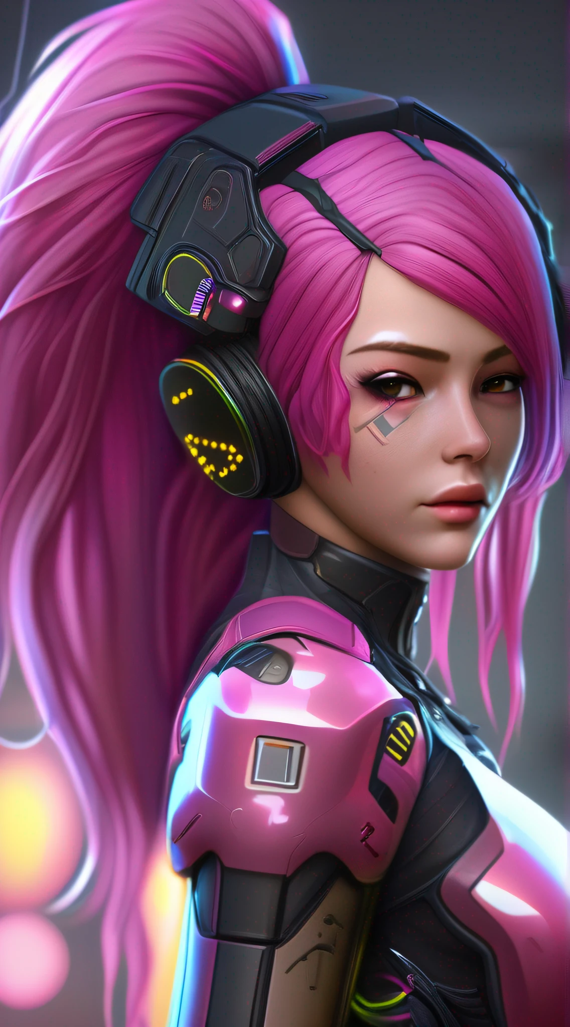 ((Best quality)), ((masterpiece)), (detailed: 1.4), 3D, an image of a beautiful cyberpunk woman with pink hair ,HDR (High Dynamic Range),Ray Tracing,NVIDIA RTX,Super-Resolution,Unreal 5,Subsurface Dispersion, PBR Texture, Post-processing, Anisotropic filtering, Depth of field, Maximum clarity and sharpness, Multilayer textures, Albedo and specular maps, Surface shading, Accurate simulation of light-material interaction, Perfect proportions, Octane Render, Two-Tone Lighting,Wide Aperture,Low ISO,White Balance,Rule of Thirds,8K RAW,