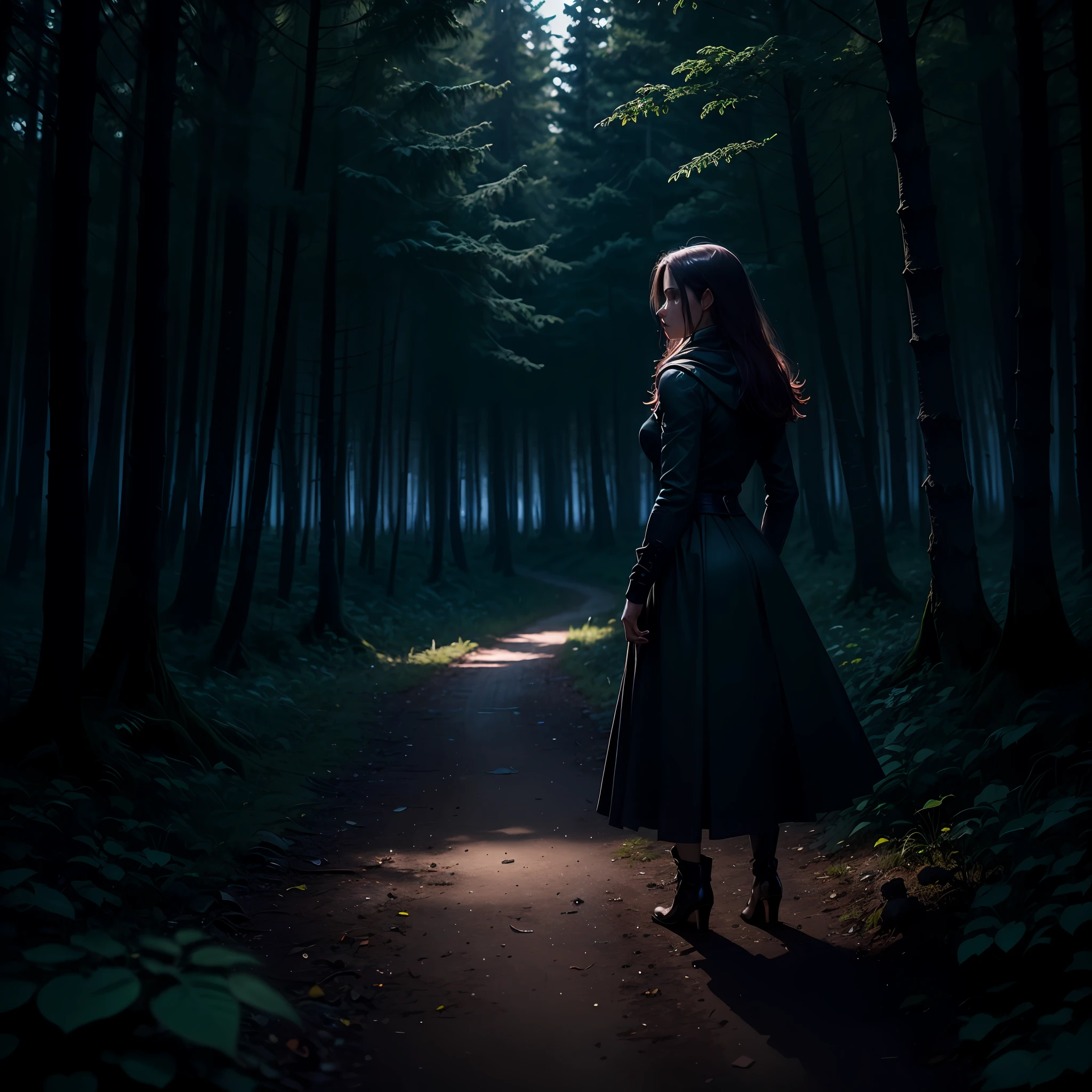 Rogue in black dress, in the dark night, in a dark forest --auto