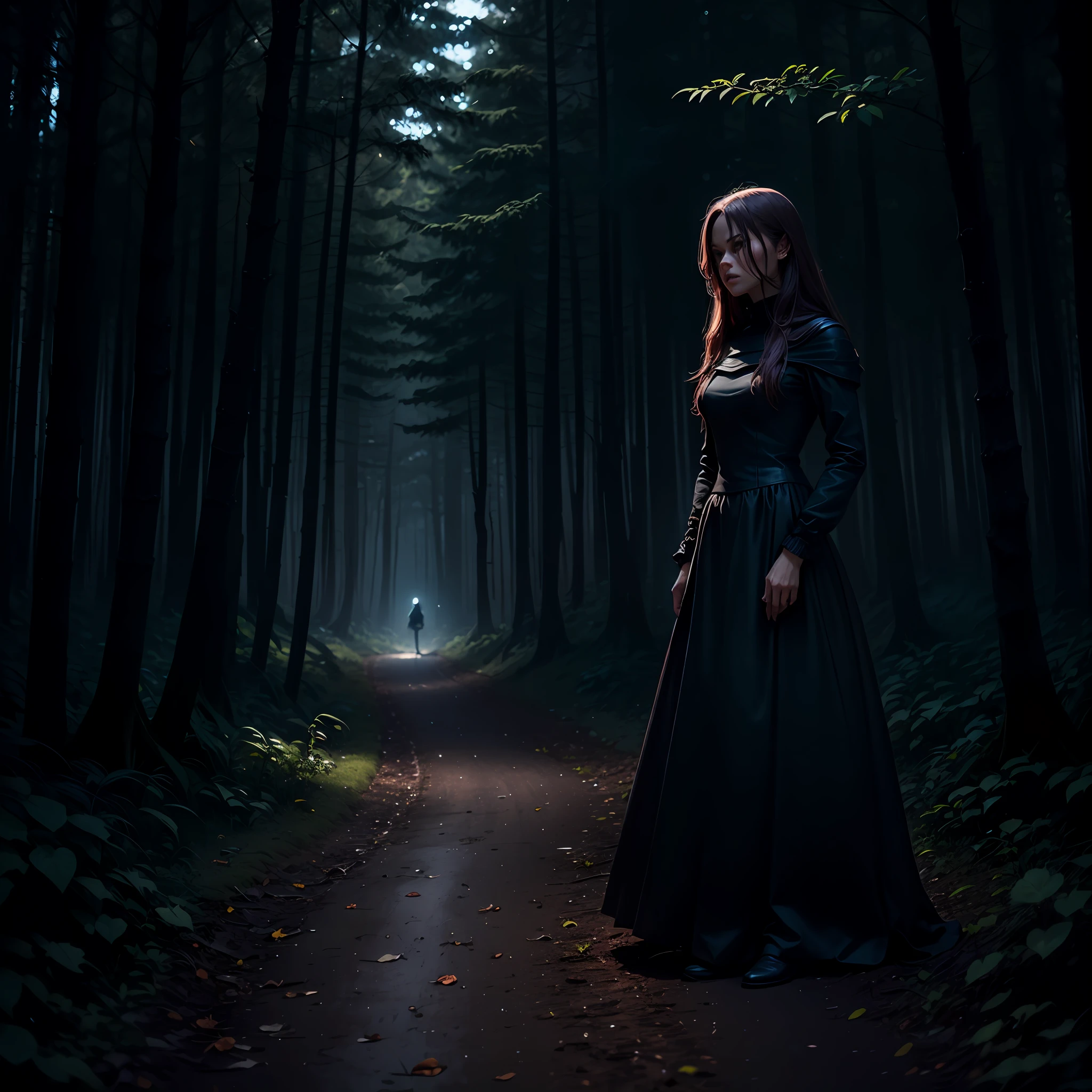 Rogue in black dress, in the dark night, in a dark forest --auto