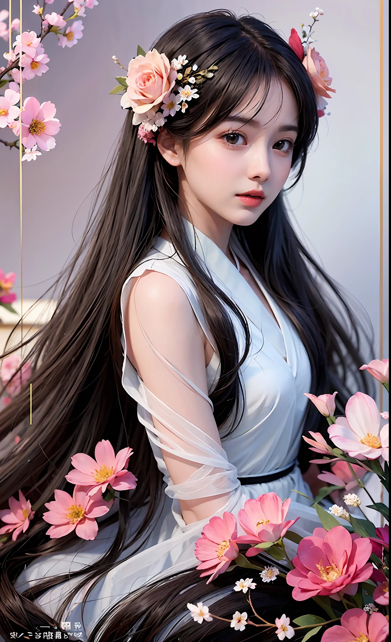 a woman with long hair and a flowered dress posing for a picture, beautiful character painting, beautiful anime girl, anime girl with long hair, realistic cute girl painting, beautiful anime woman, beautiful anime portrait, attractive anime girl, pretty anime girl, cute anime girl, palace , a girl in hanfu, portrait anime girl, chinese girl, cute anime girl portrait