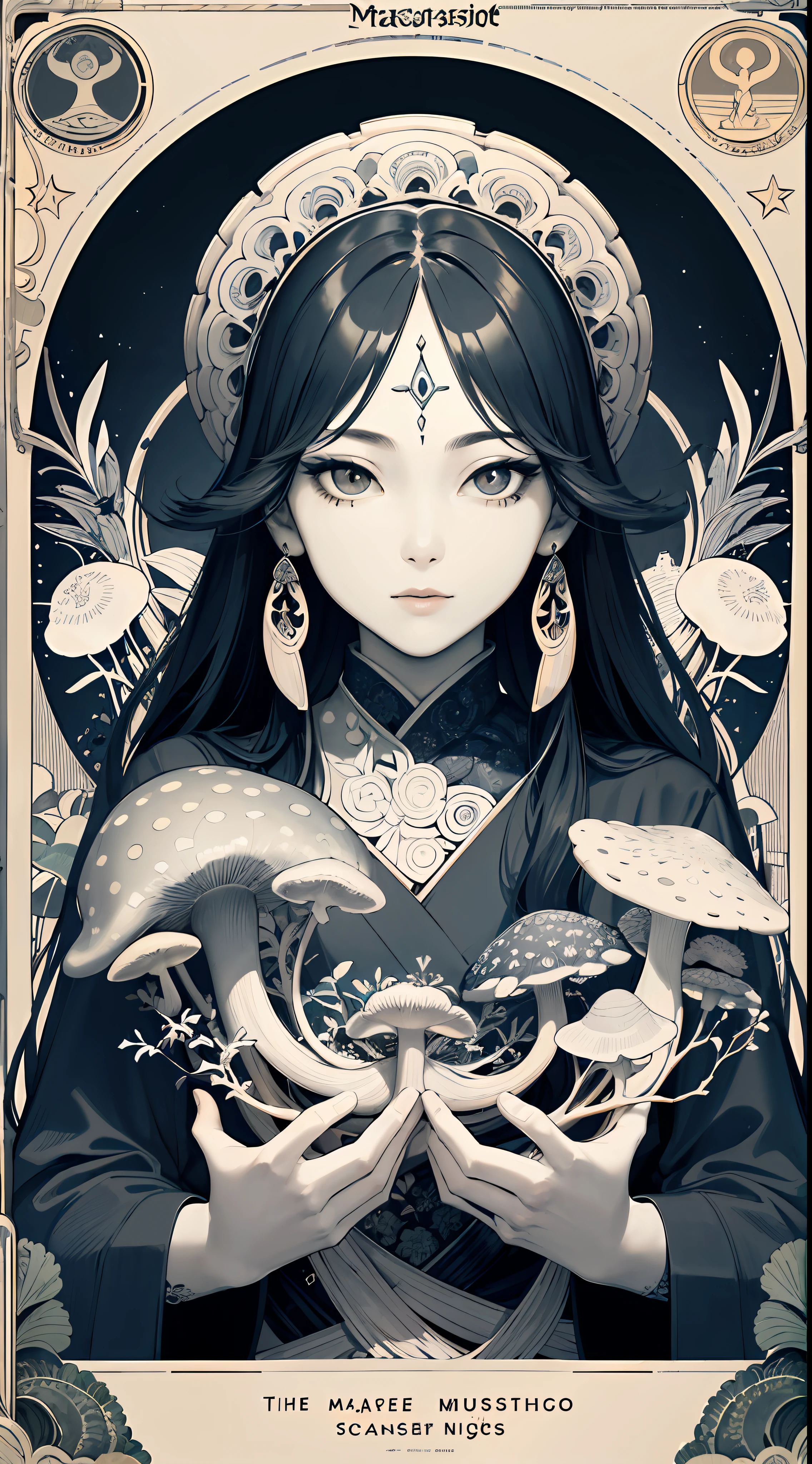 (Masterpiece, Best Quality, Highres:1.4), Detailed, Intricate Details, 4K,
color splashes, line art, fibonacci, Asian girl, mushroom, psychedelic details art, beautiful charming face,dmt details art,(five fingers hands),(normal hands),trippy details art, tarot card style, show full objects