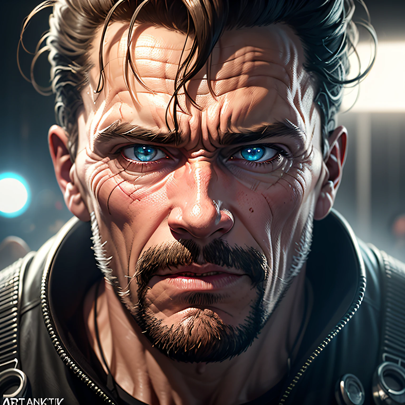 Terminator, Old Man Schwarzenegger, Realistic, Dynamic Lights, Old, Stubble, Full Shot, (Very Detailed CG Unity 8k Wallpaper), Trends on ArtStation, Trends on CGSociety, High Detail, Sharp Focus, Dramatic, Photorealistic Reality --auto