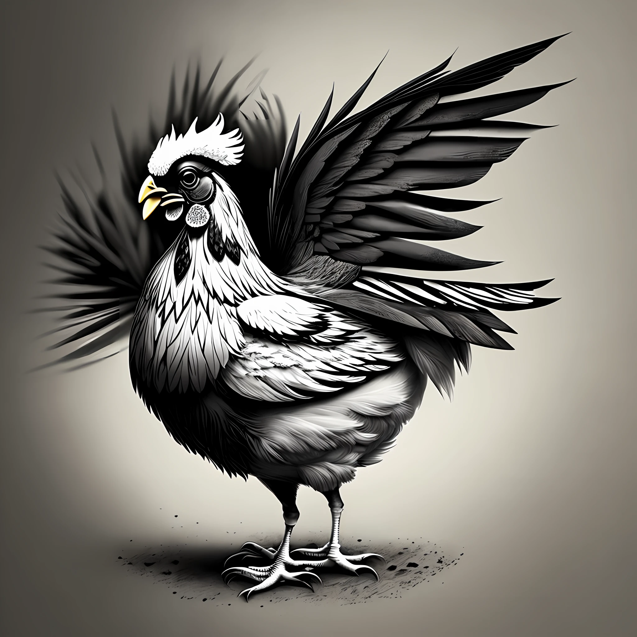 Winged, chicken, black and white --auto