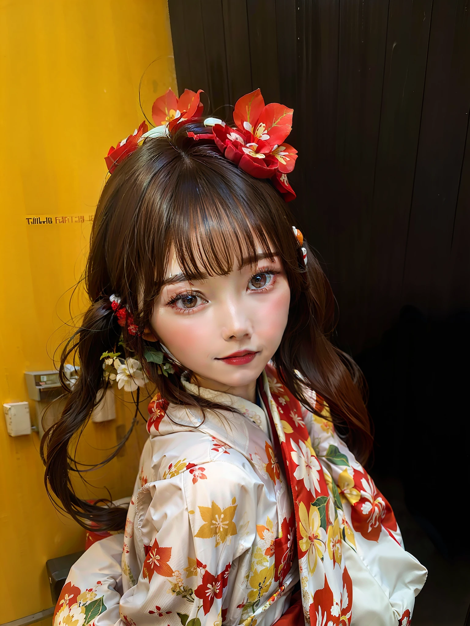 Full kimono, full body, looking back, background modified to sunset