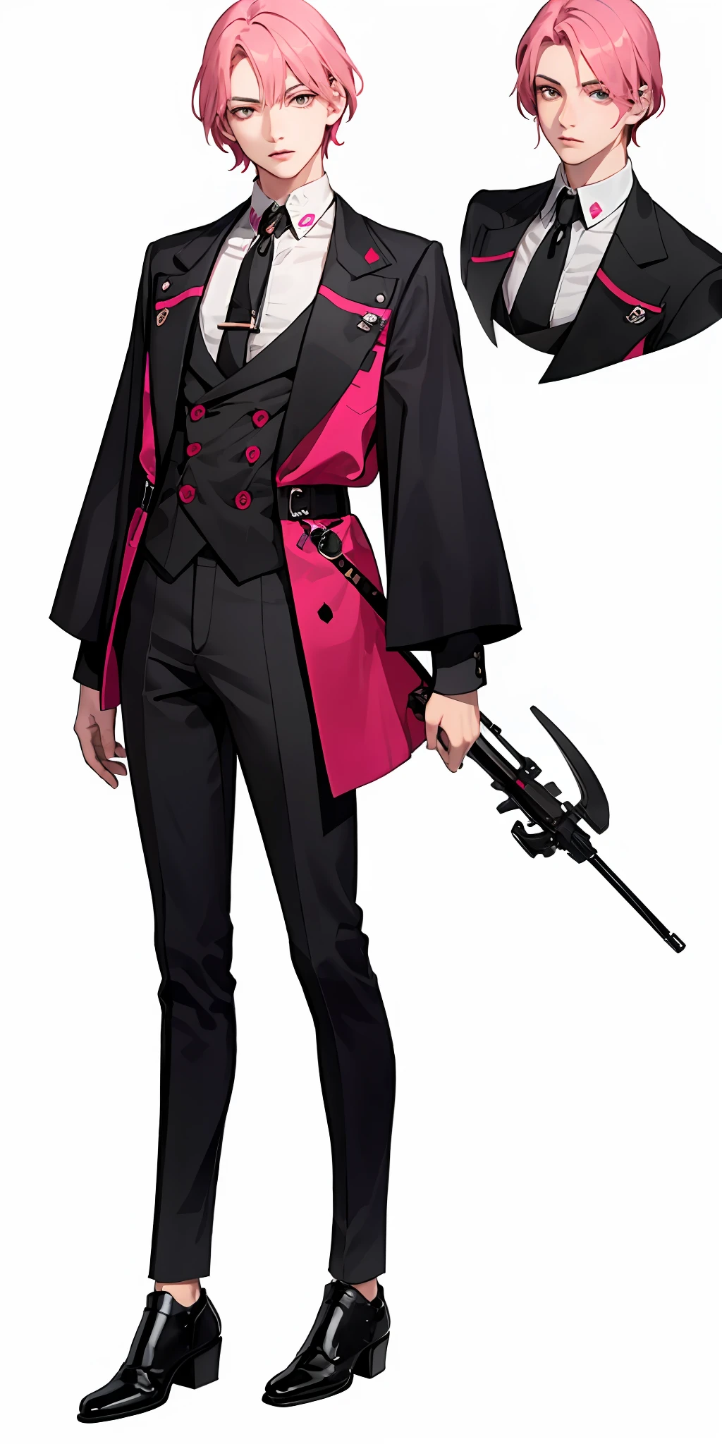 semi-realistic,1boy,scary clothes,white background,clown,full body,killer,pink hair
