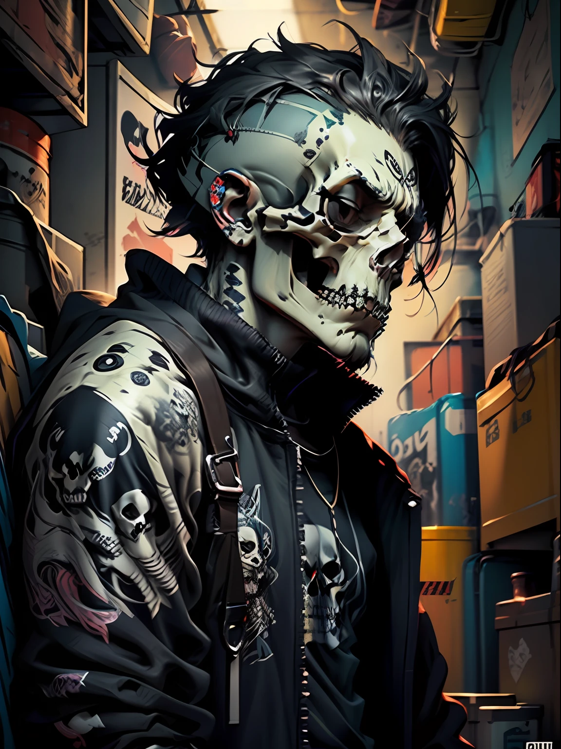 Skull nonsense, emblem for rock band, very crazy skull, nonsense skulls in group, group name is nonsense, punk skulls, skull for tattoo.