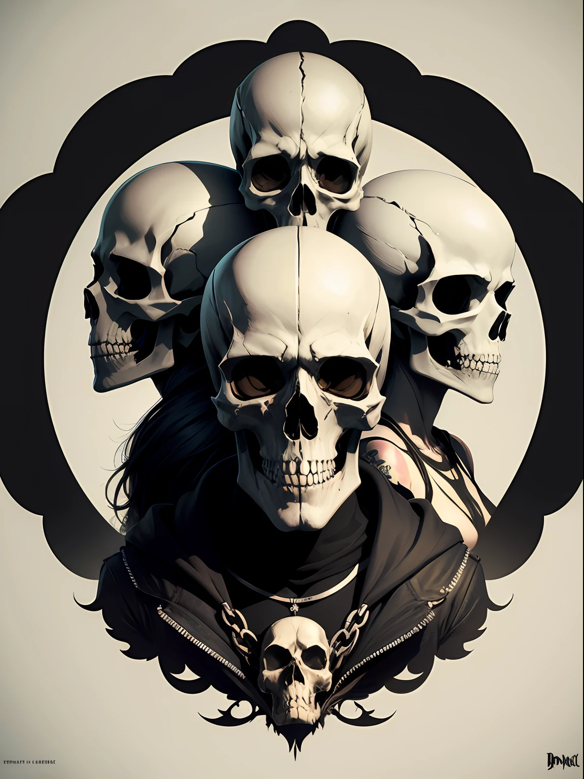Skull nonsense, emblem for rock band, very crazy skull, nonsense skulls in group, group name is nonsense, punk skulls, skull for tattoo. --auto