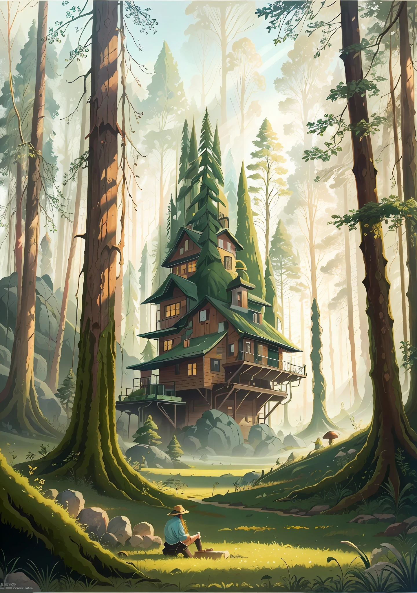 a painting of a troll in a forest with mossy trees, a detailed painting by tomasz alen kopera, Artstation contest winner, fantasy art, fungal god, kerem beyit, peter gric and dan mumford, michael hutter, beksinski and dan mumford, micheal whelan, realistic fantasy painting, stefan koidl, tyler edlin fantasy art