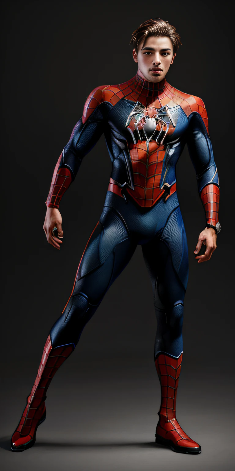 (1boy: 1.3), solo, ((very detailed face)))), (((very detailed eyes and face)))), beautiful detail eyes, full body, full body, official art, 8k unified wallpaper, super detailed, beautiful and beautiful, beautiful, masterpiece, best quality, original, masterpiece, super fine photo, best quality, super high resolution, realistic realism, sunlight, full body portrait,  amazing handsome, dynamic pose, delicate face, vibrant eyes, (from the front), American man in Spider-Man suit, muscular, muscular, red and black color scheme, solid green background, detailed face, messy skin, beautiful, highly detailed, realistic skin details, clear focus, 8k UHD, DSLR, high quality, film grain, light skin, photorealism, lomography, translucent, (cyberpunk:  1.2), (semi-mechanical body: 1.2)