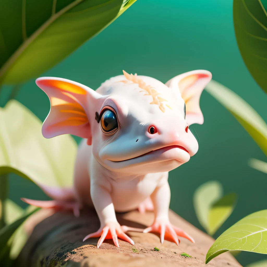 Funny image of a Mexican axolotl in a looking to camera pose