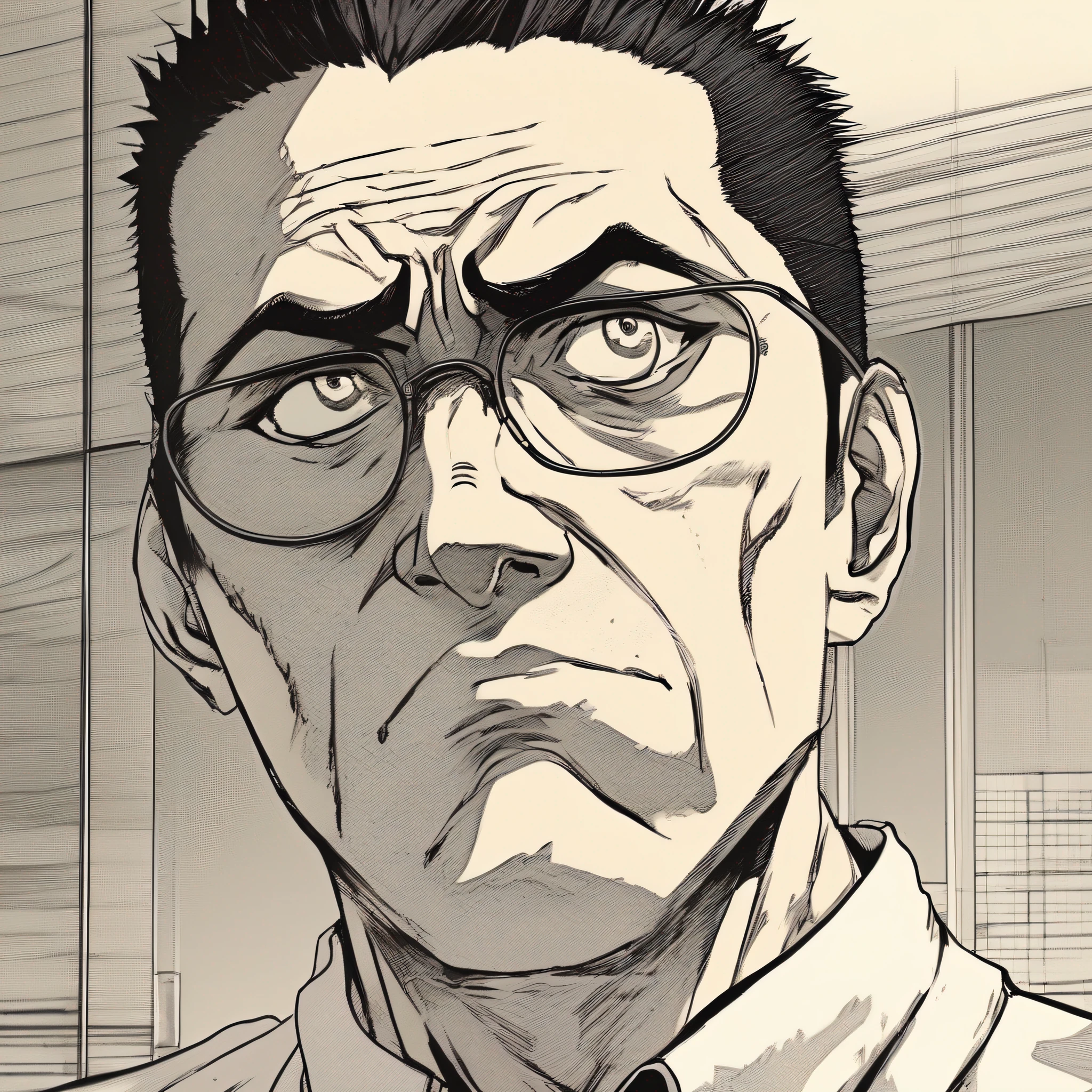 SERIOUS MAN, LOOKING SIDEWAYS (SEINEN MANGA STYLE)